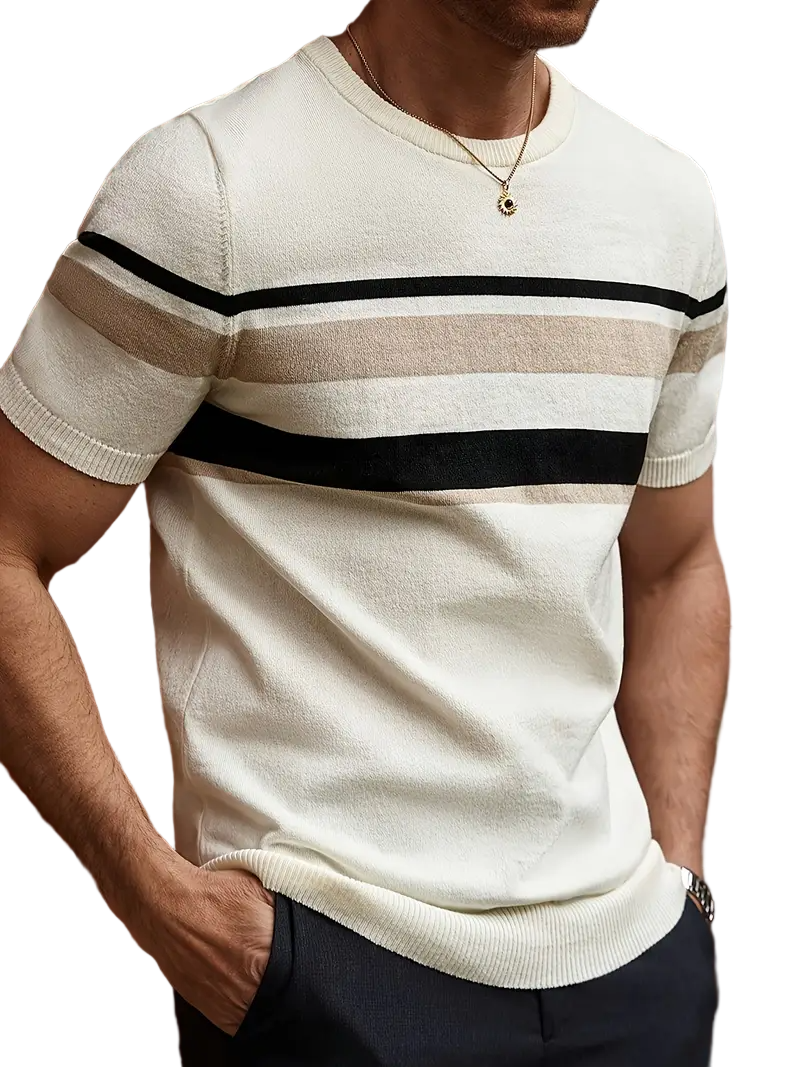 Men's Three-Stripe Ribbed Hem Shirt