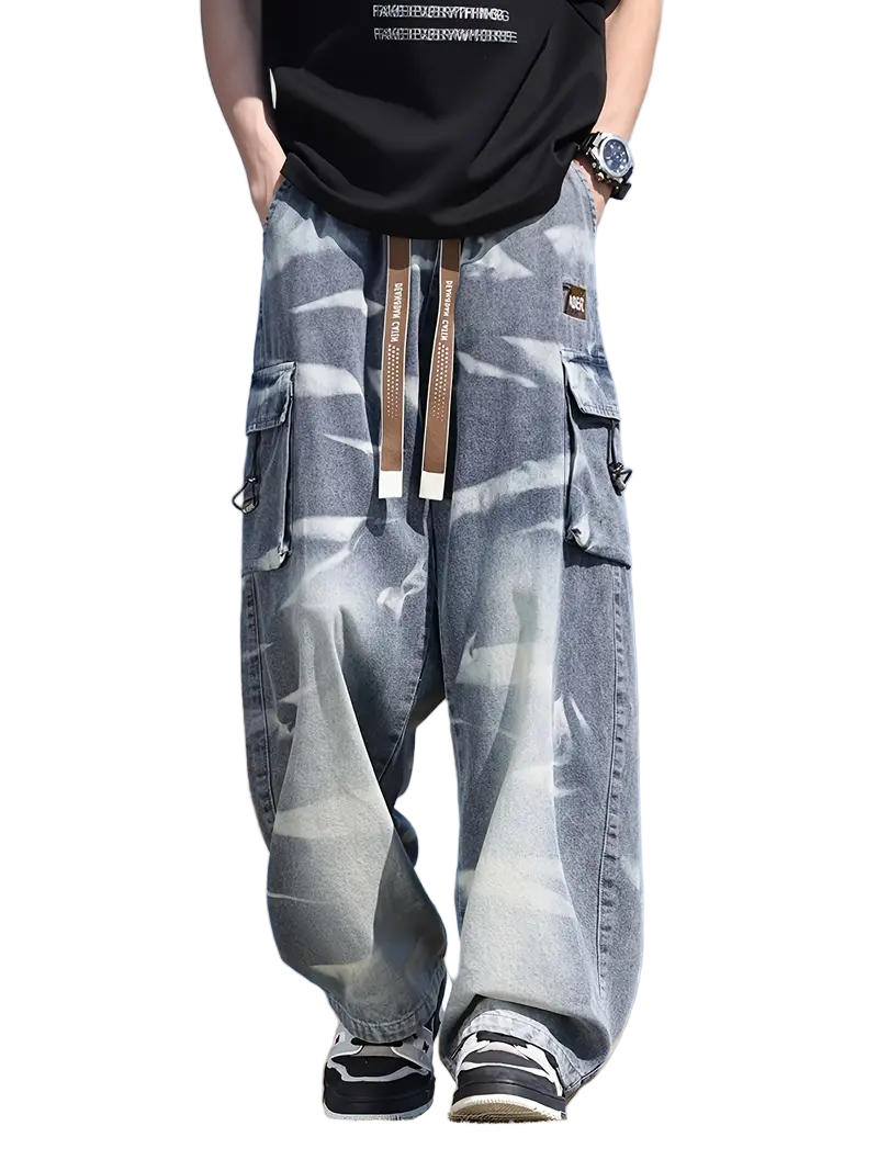 Men's Wide-Leg Cargo Denim Pants