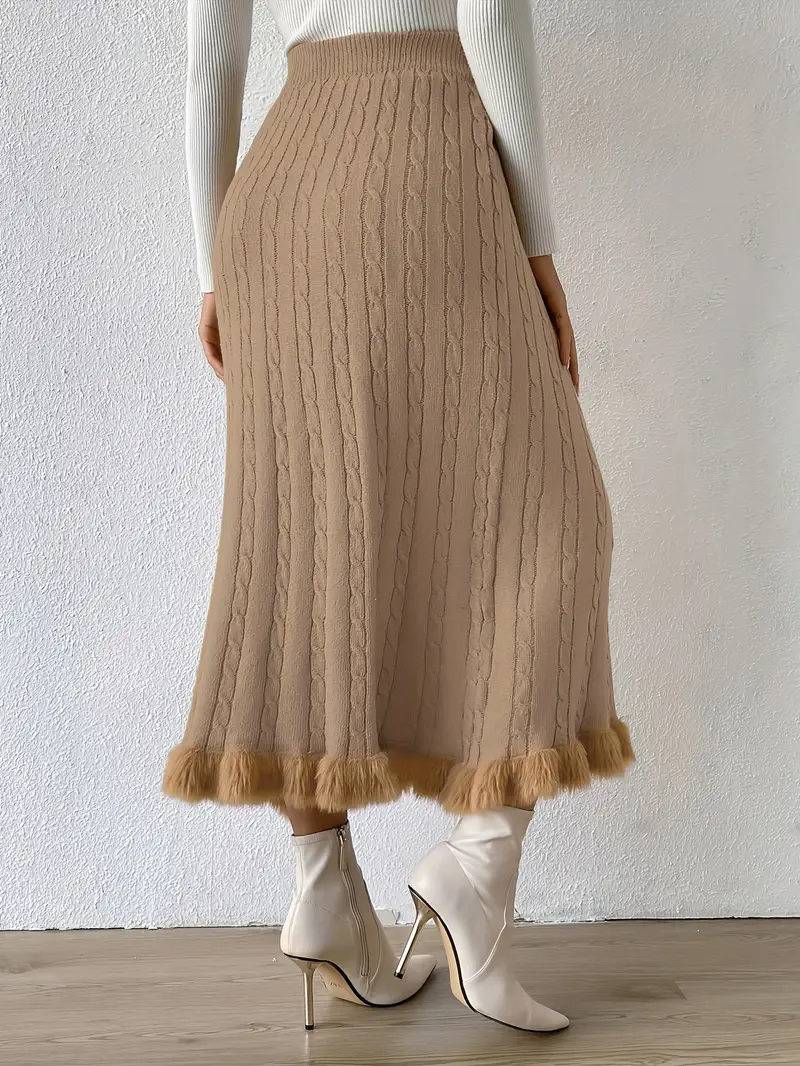 Women's Ribbed Waist and Fuzzy Hem Skirt