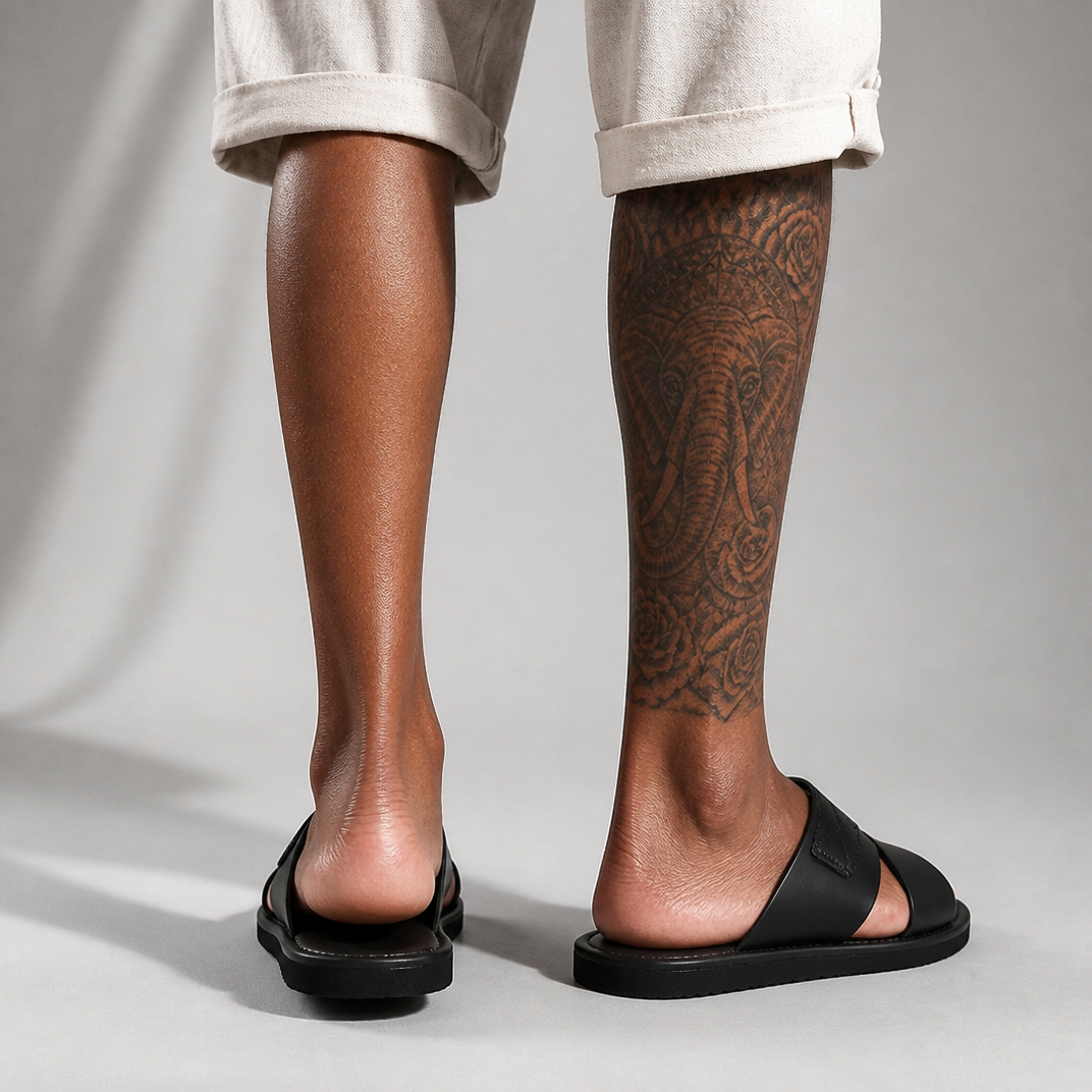 Men’s Black Cross-Strap Vegan Leather Slides