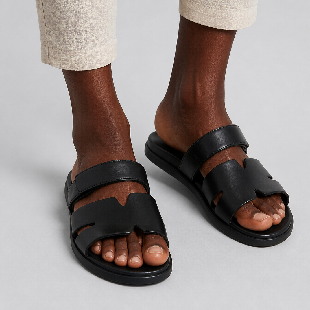 Men’s Black Cut-Out Smart-Casual Slides
