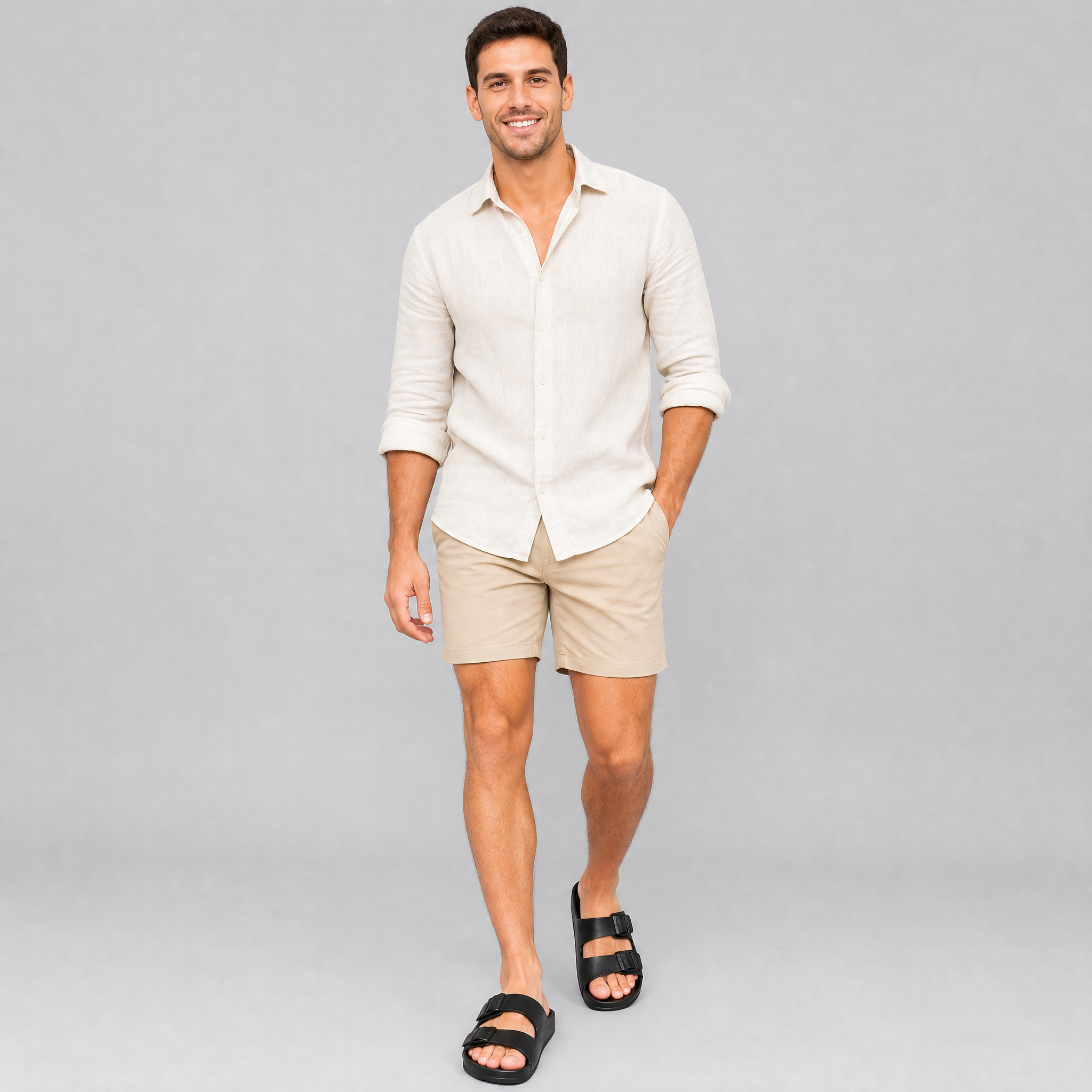 Men's Black Leather-Look Sandals – Smart Casual Summer Slides