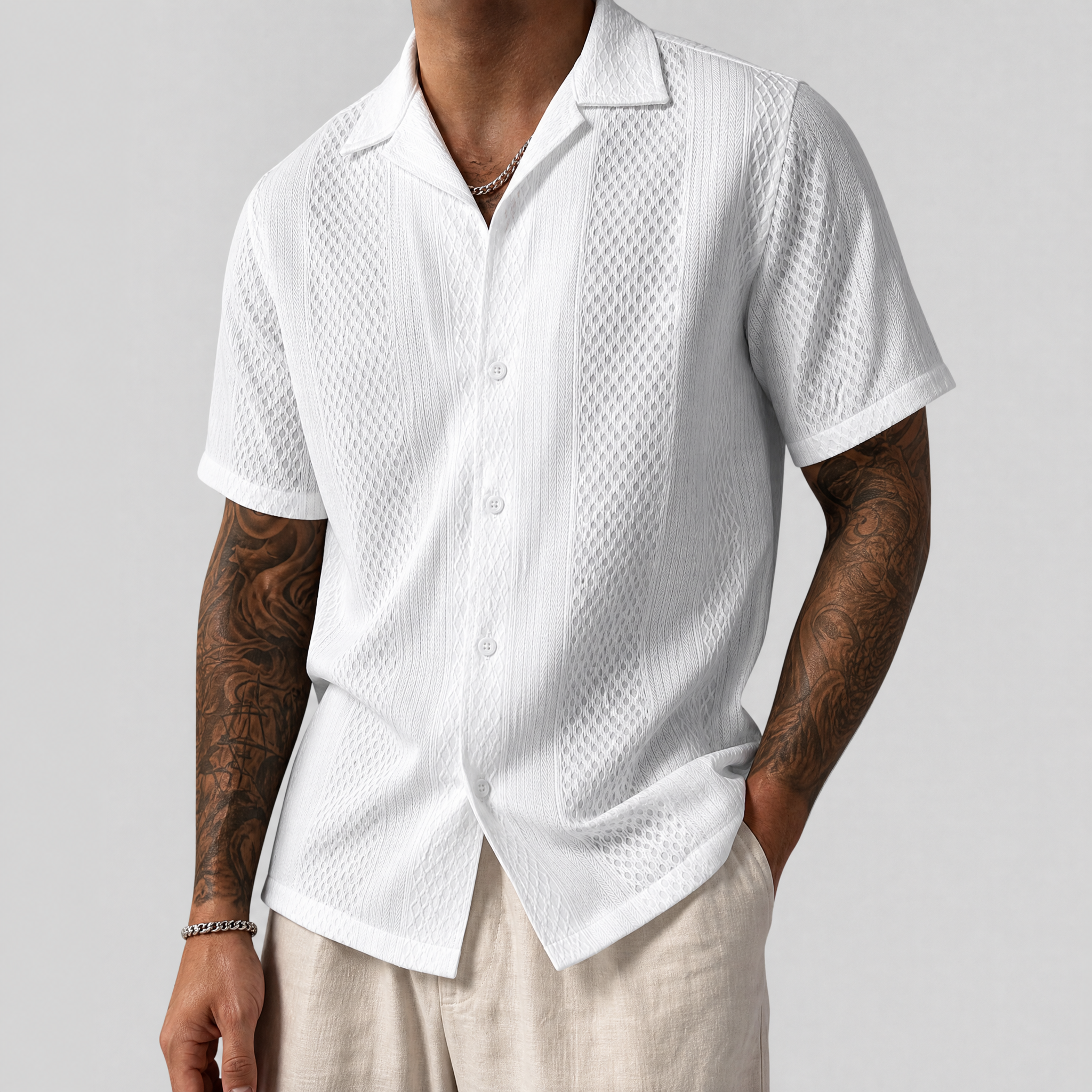 Men's Blue Textured Short Sleeve Shirt – Smart Casual Summer Shirt