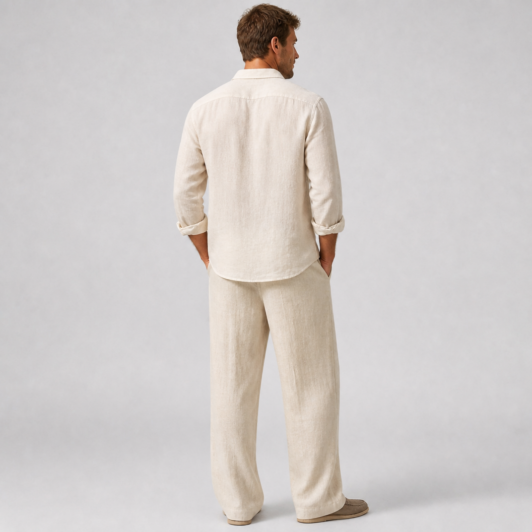 Men’s Casual Wide-Leg Linen Drawstring Lounge Pants