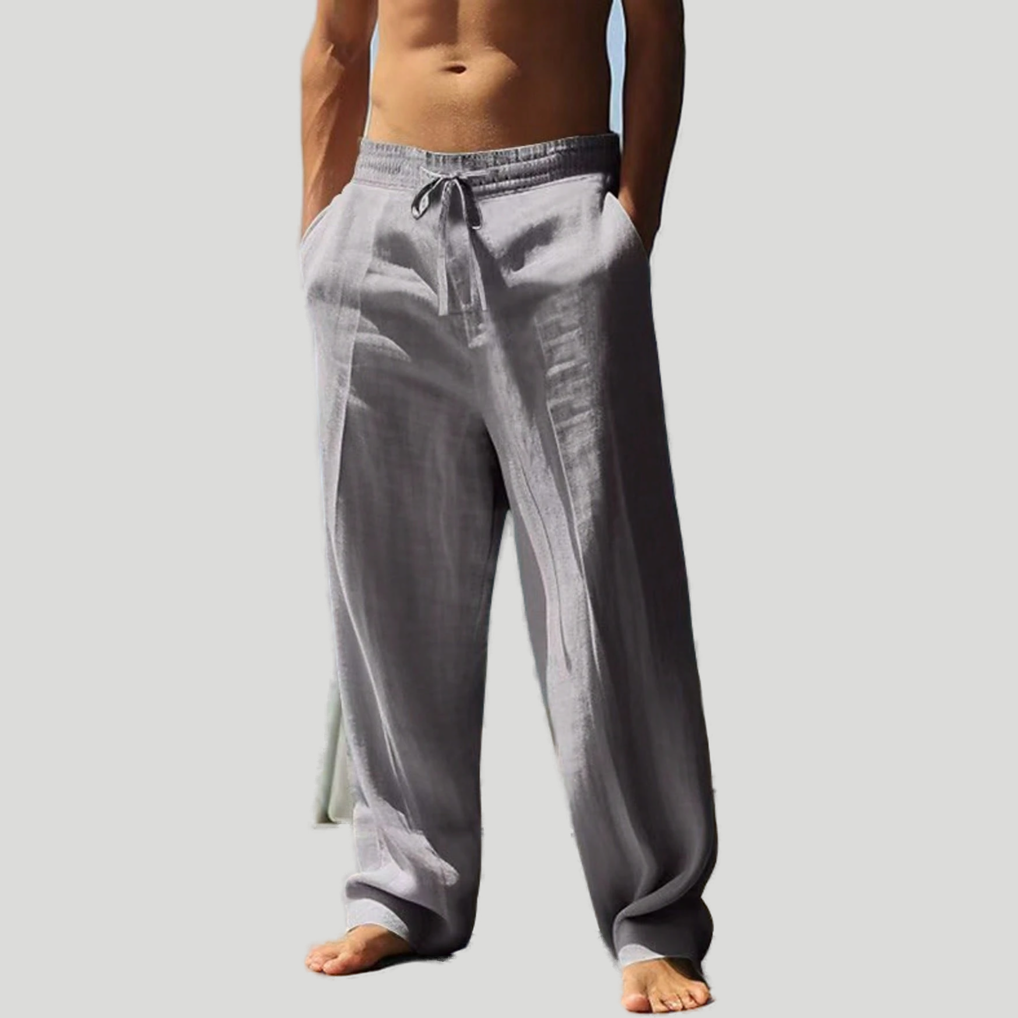 Men’s Casual Wide-Leg Linen Drawstring Lounge Pants