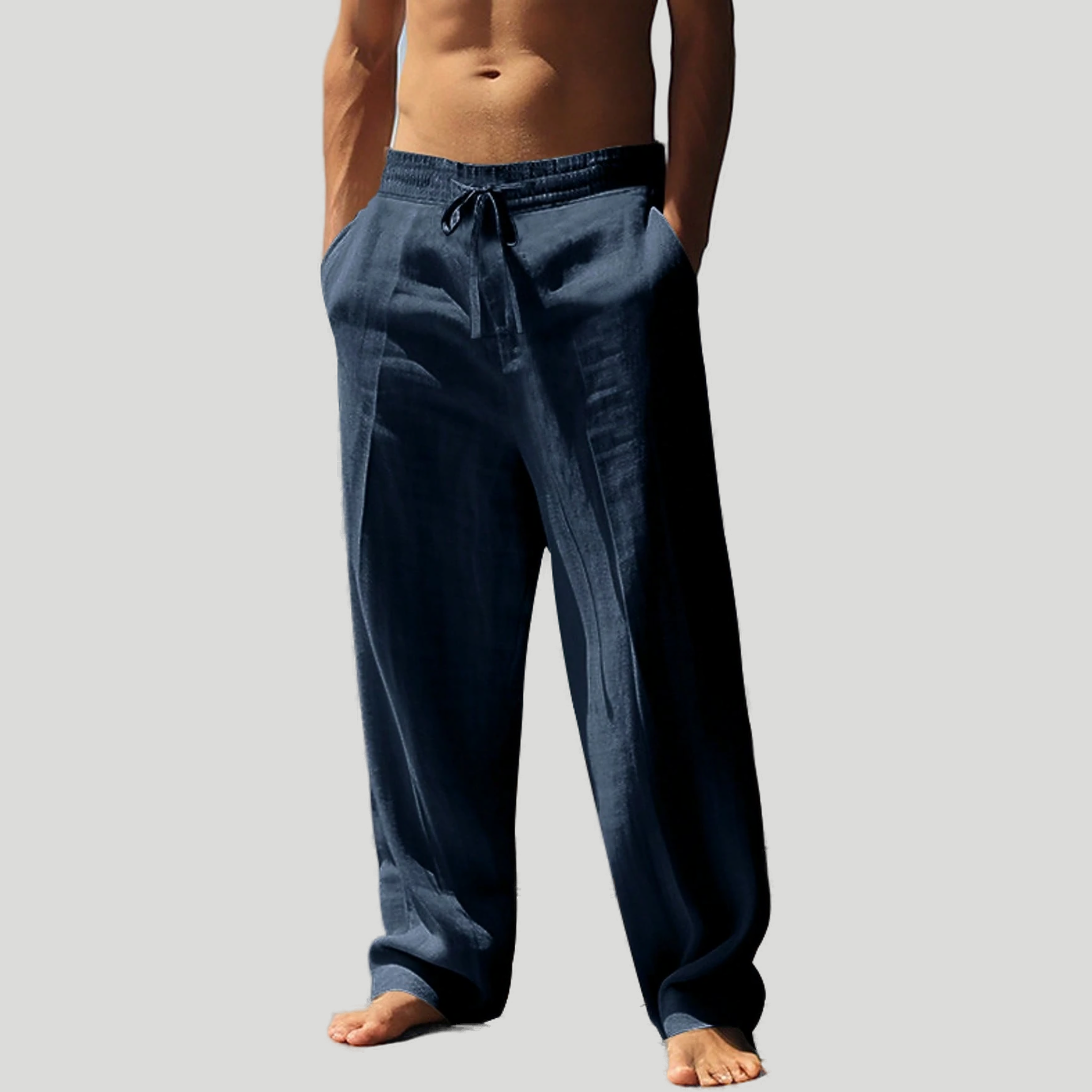 Men’s Casual Wide-Leg Linen Drawstring Lounge Pants