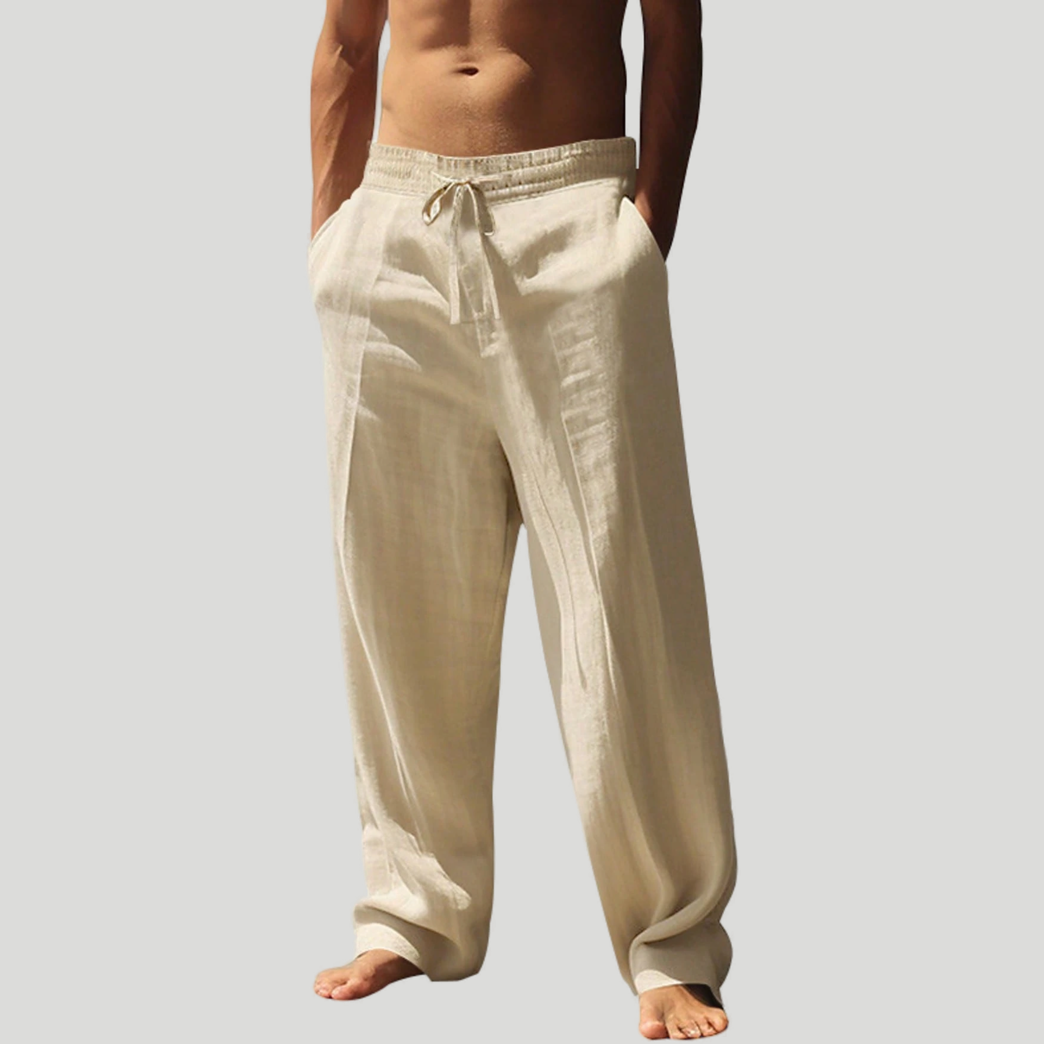 Men’s Casual Wide-Leg Linen Drawstring Lounge Pants