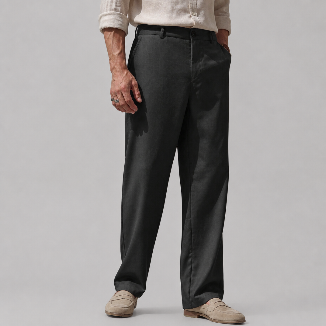 Men’s Coffee Brown Relaxed-Fit Linen-Blend Trousers