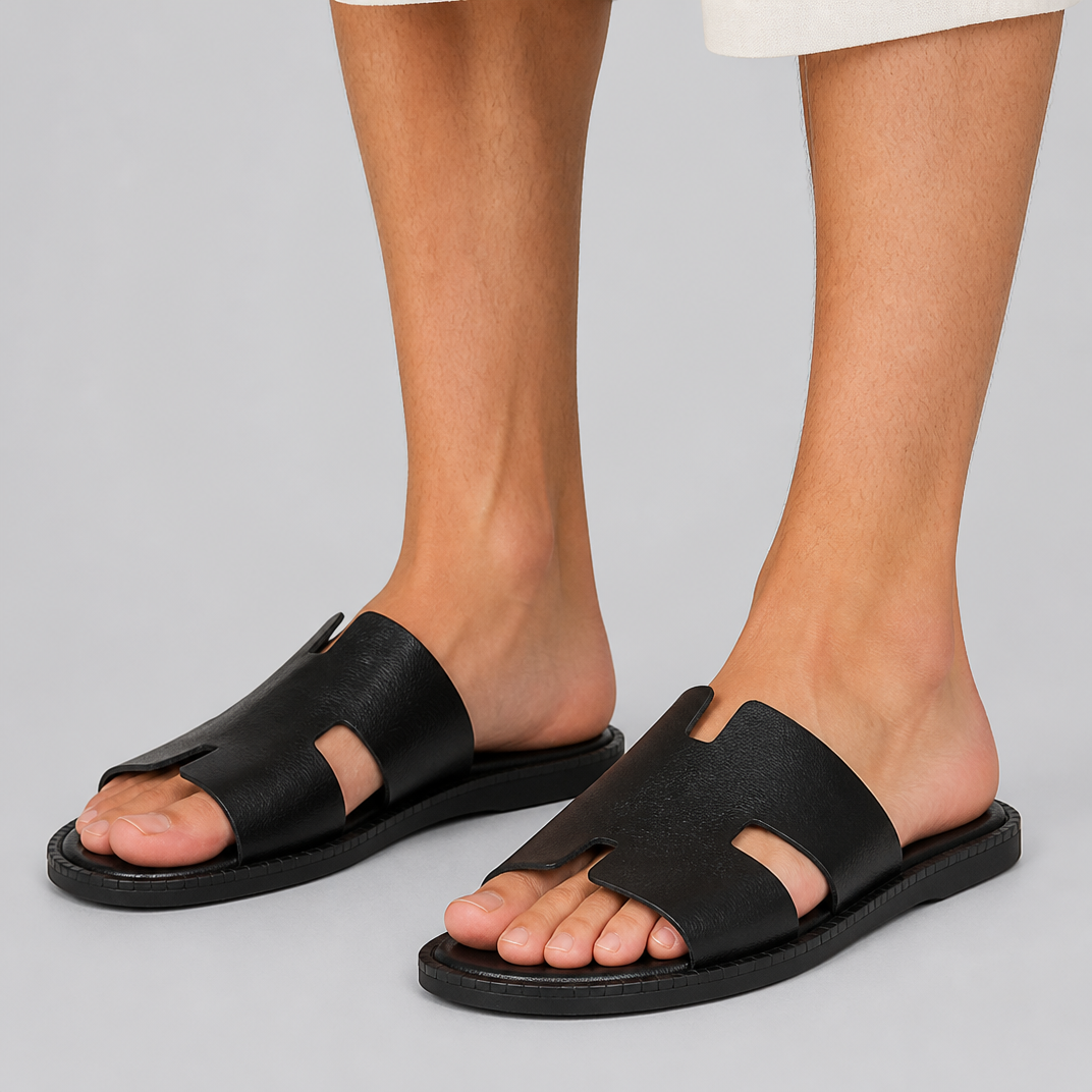 Men’s Cut-Out Leather Sandal Slides