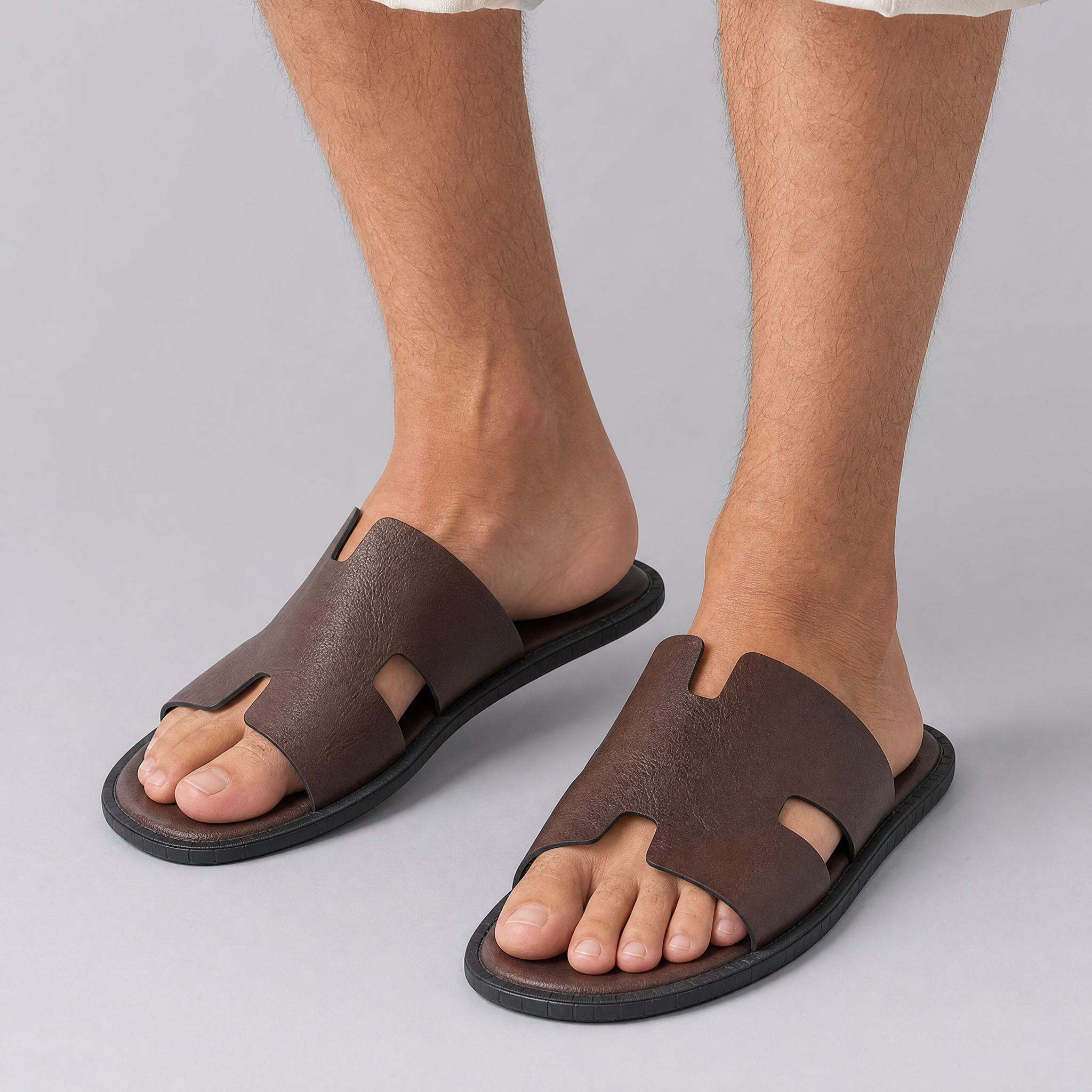 Men’s Cut-Out Leather Sandal Slides
