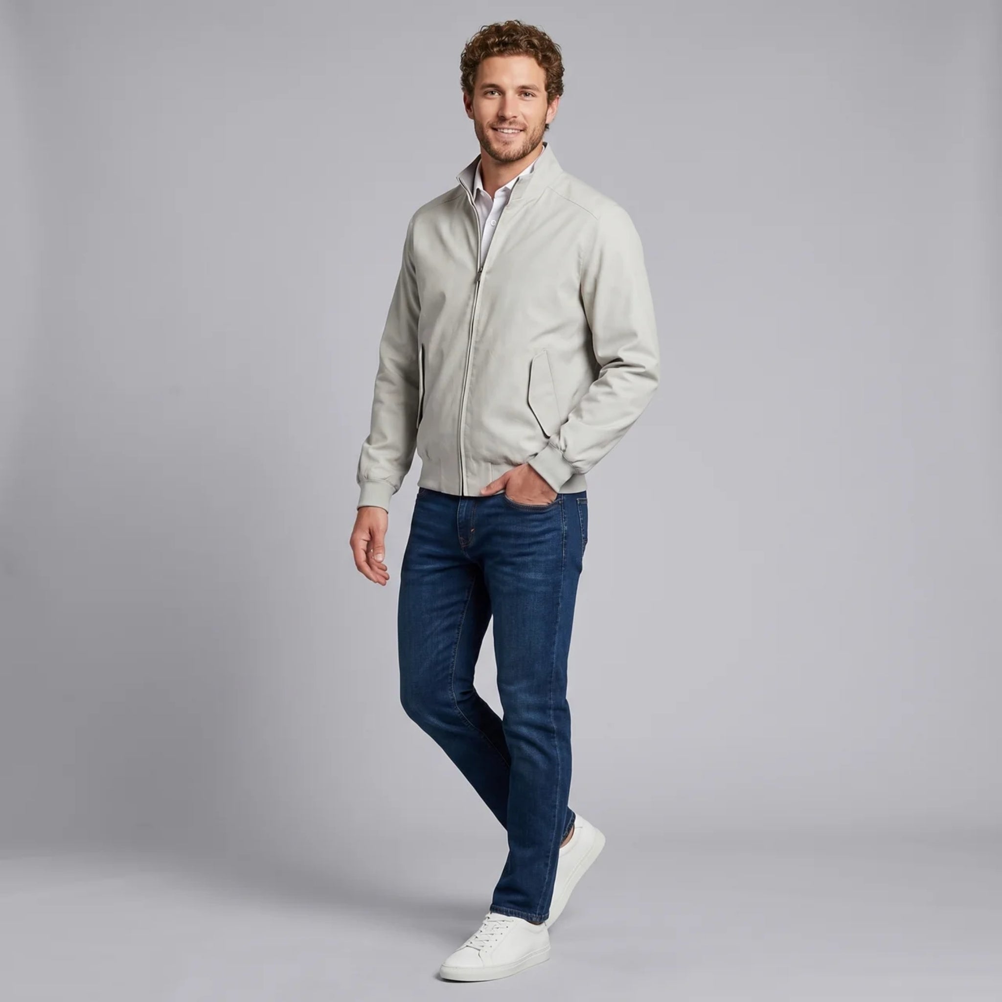 Men’s Gingham-Lined Stand Collar Bomber Jacket