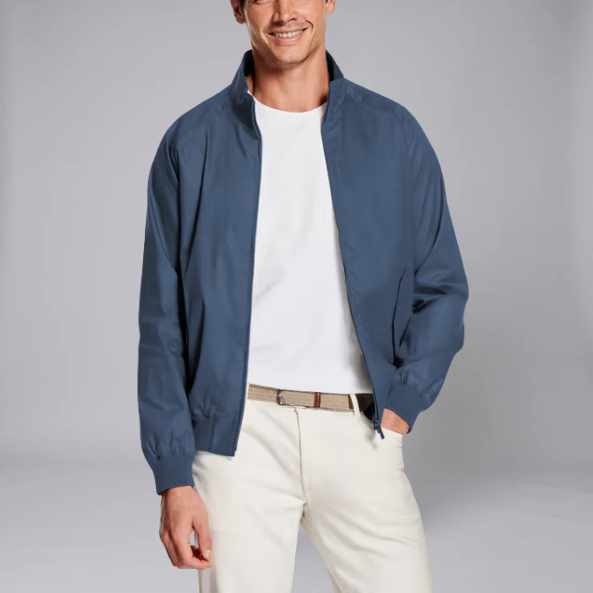 Men’s Gingham-Lined Stand Collar Bomber Jacket