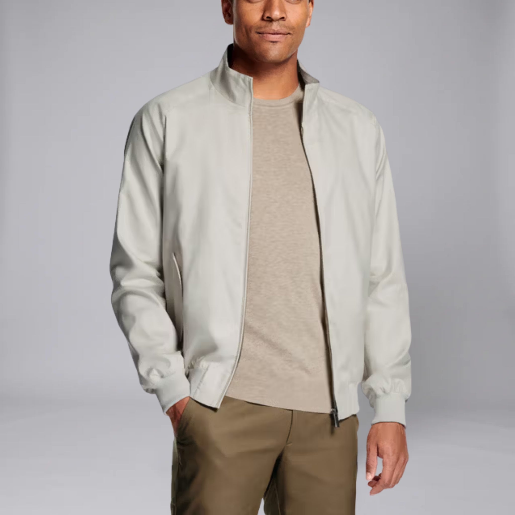 Men’s Gingham-Lined Stand Collar Bomber Jacket