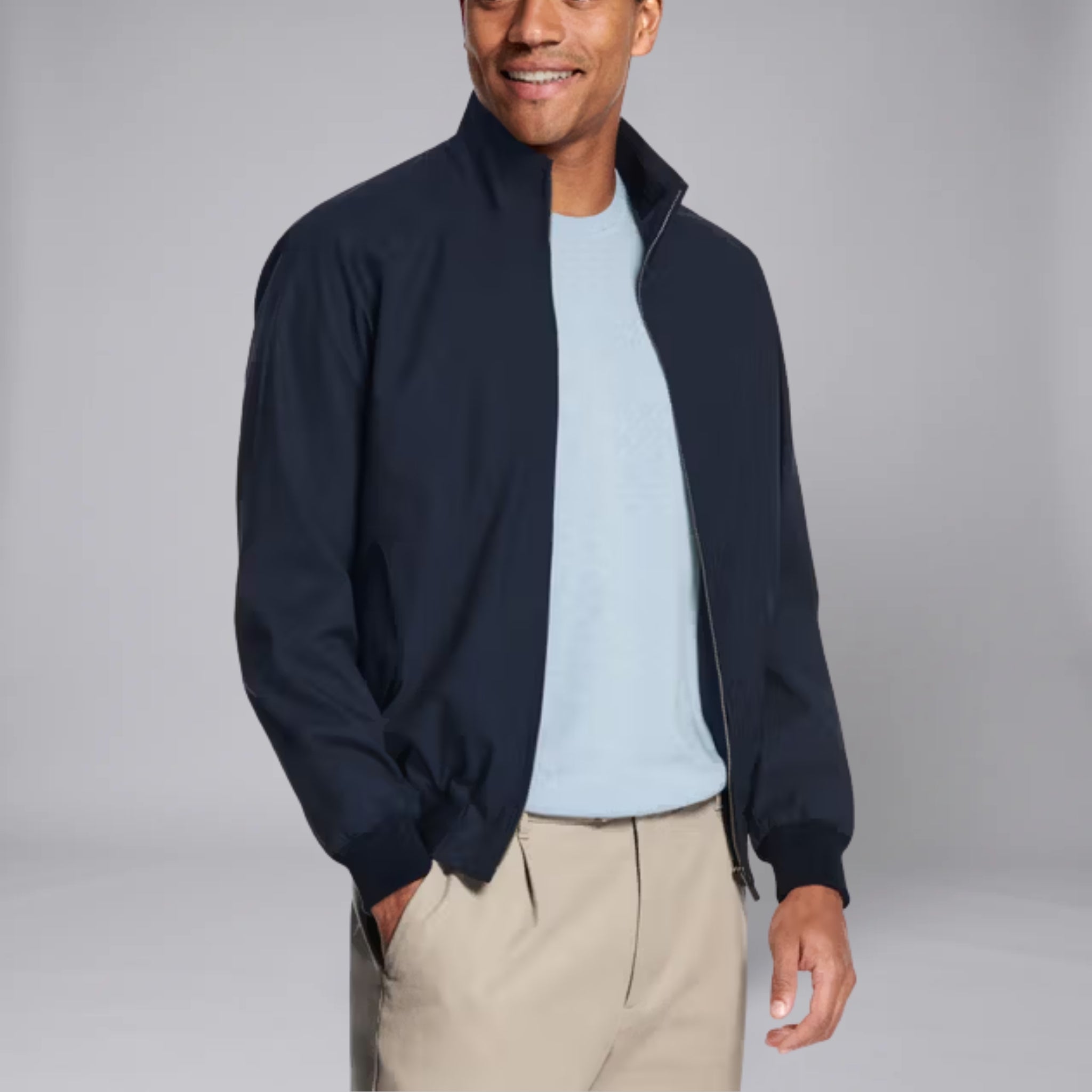 Men’s Gingham-Lined Stand Collar Bomber Jacket