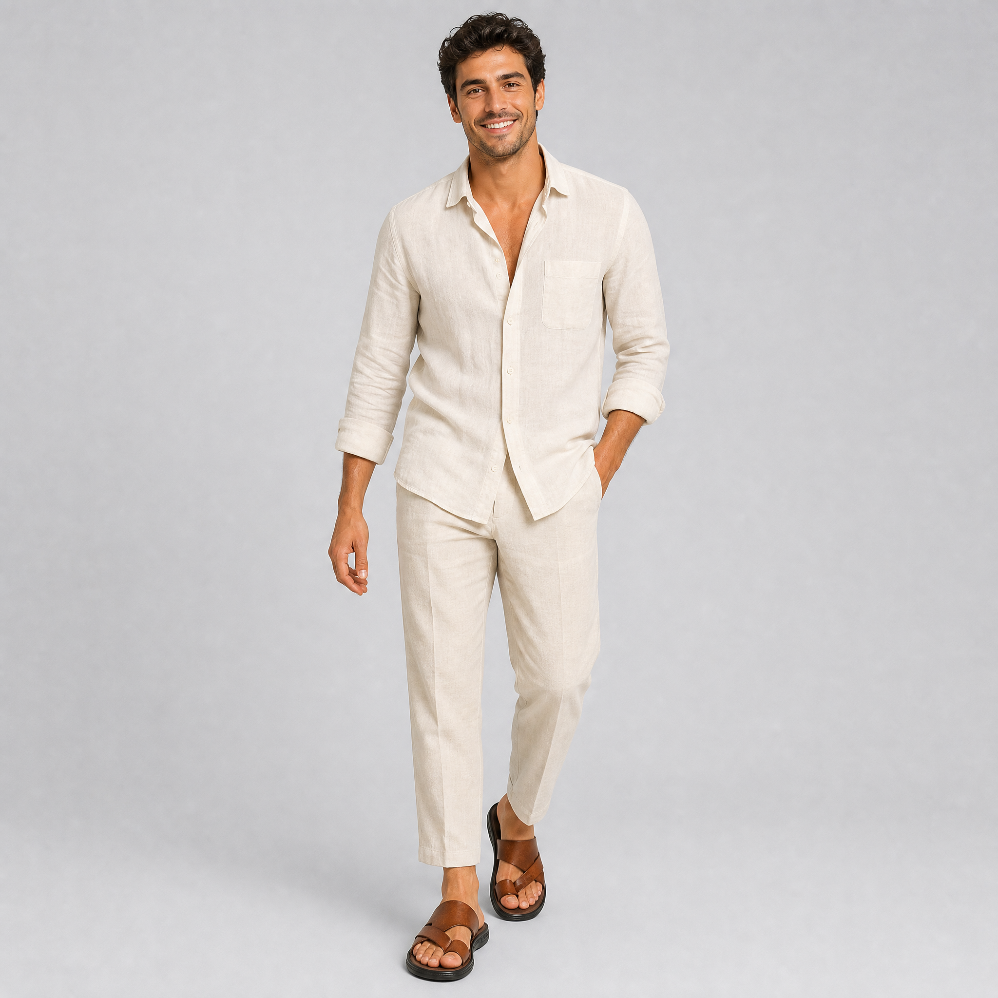 Men’s Leather Cross-Strap Toe-Loop Sandals
