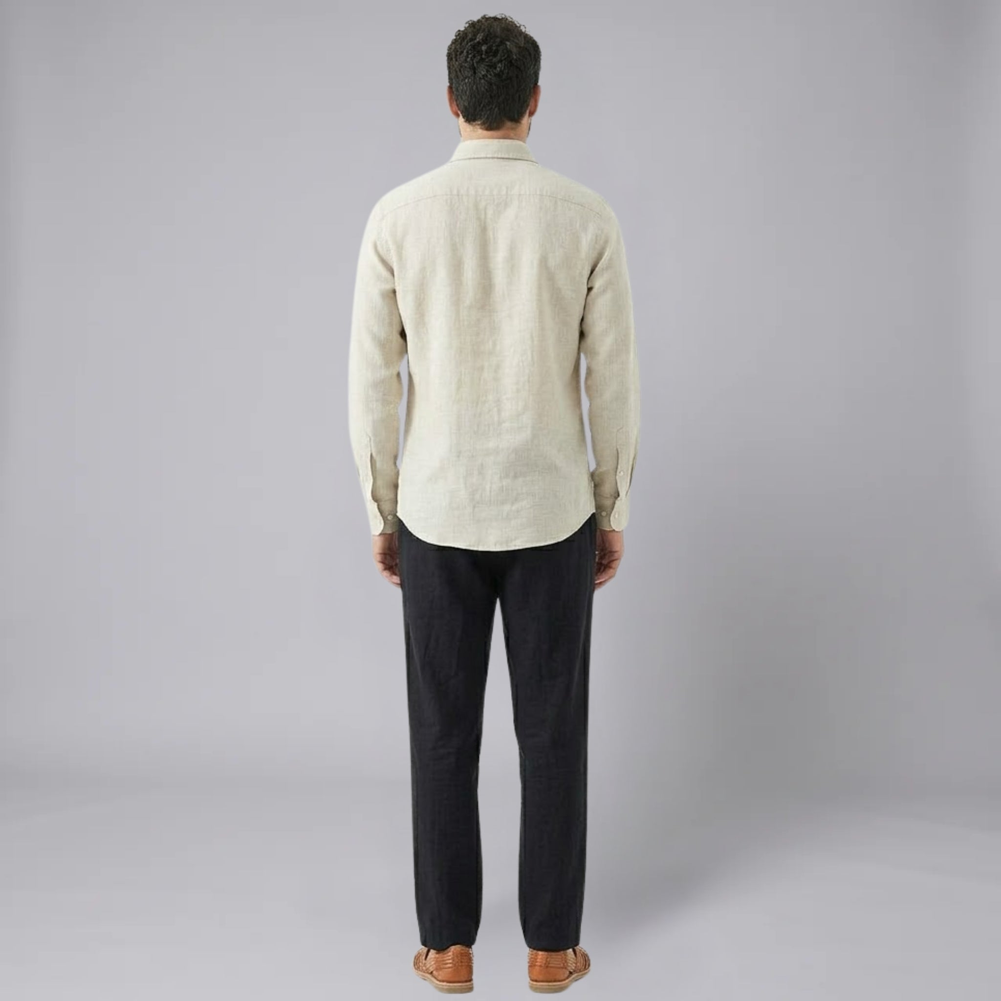 Men’s Linen-Blend Long-Sleeve Shirt and Drawstring Trousers Set