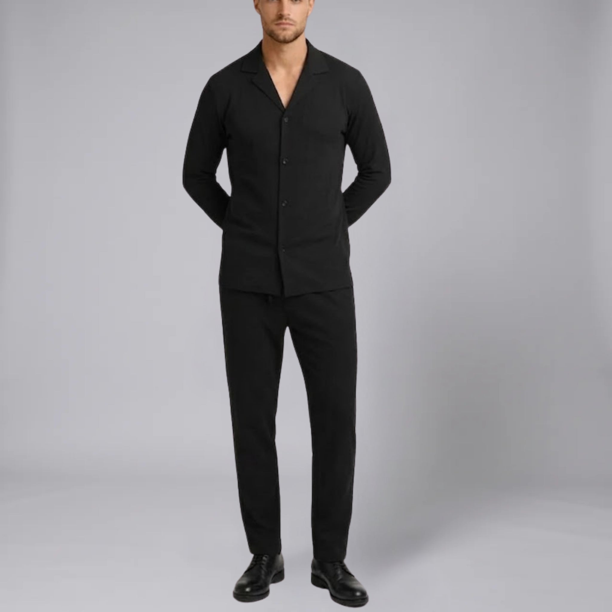 Men’s Linen-Blend Long-Sleeve Shirt and Trousers Set