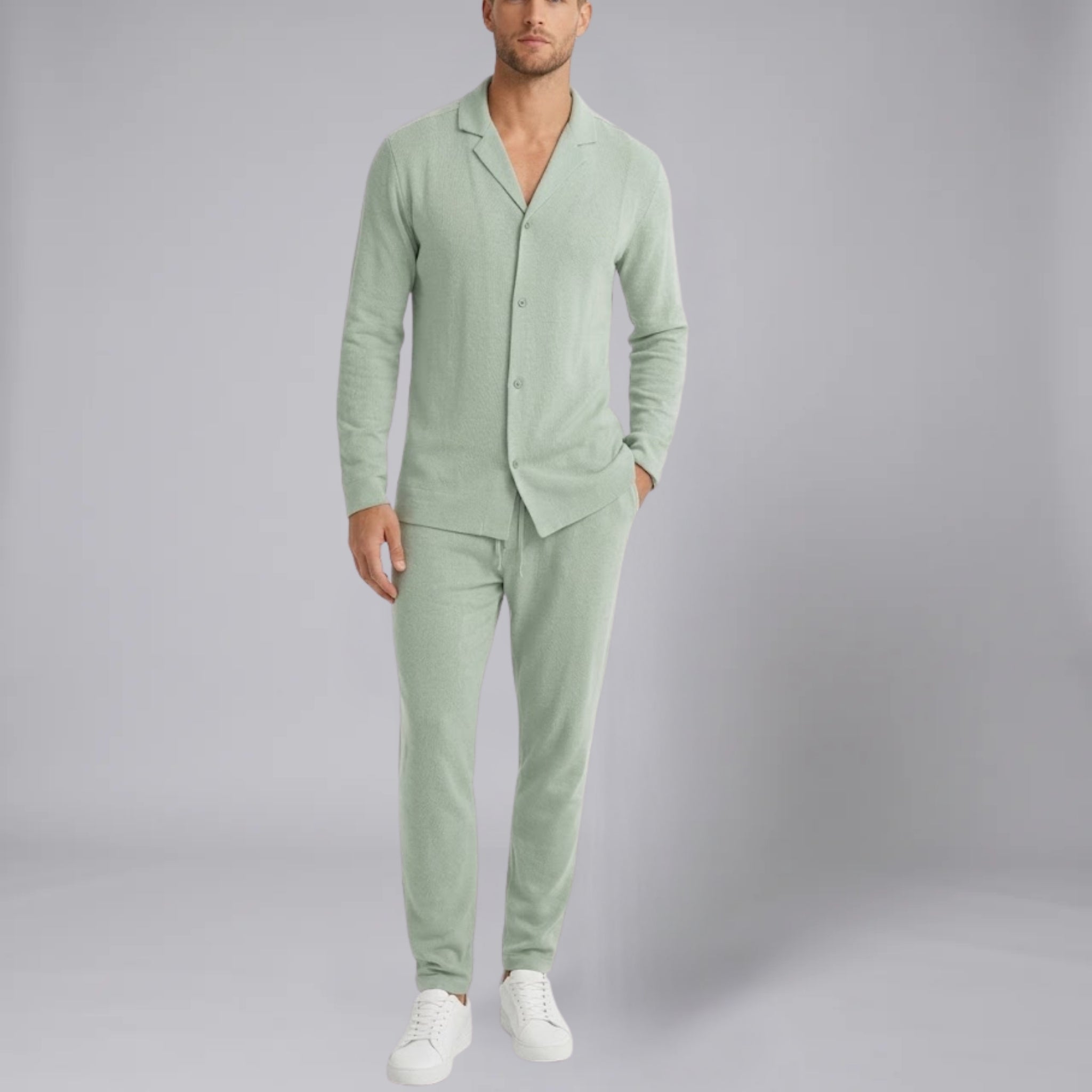 Men’s Linen-Blend Long-Sleeve Shirt and Trousers Set