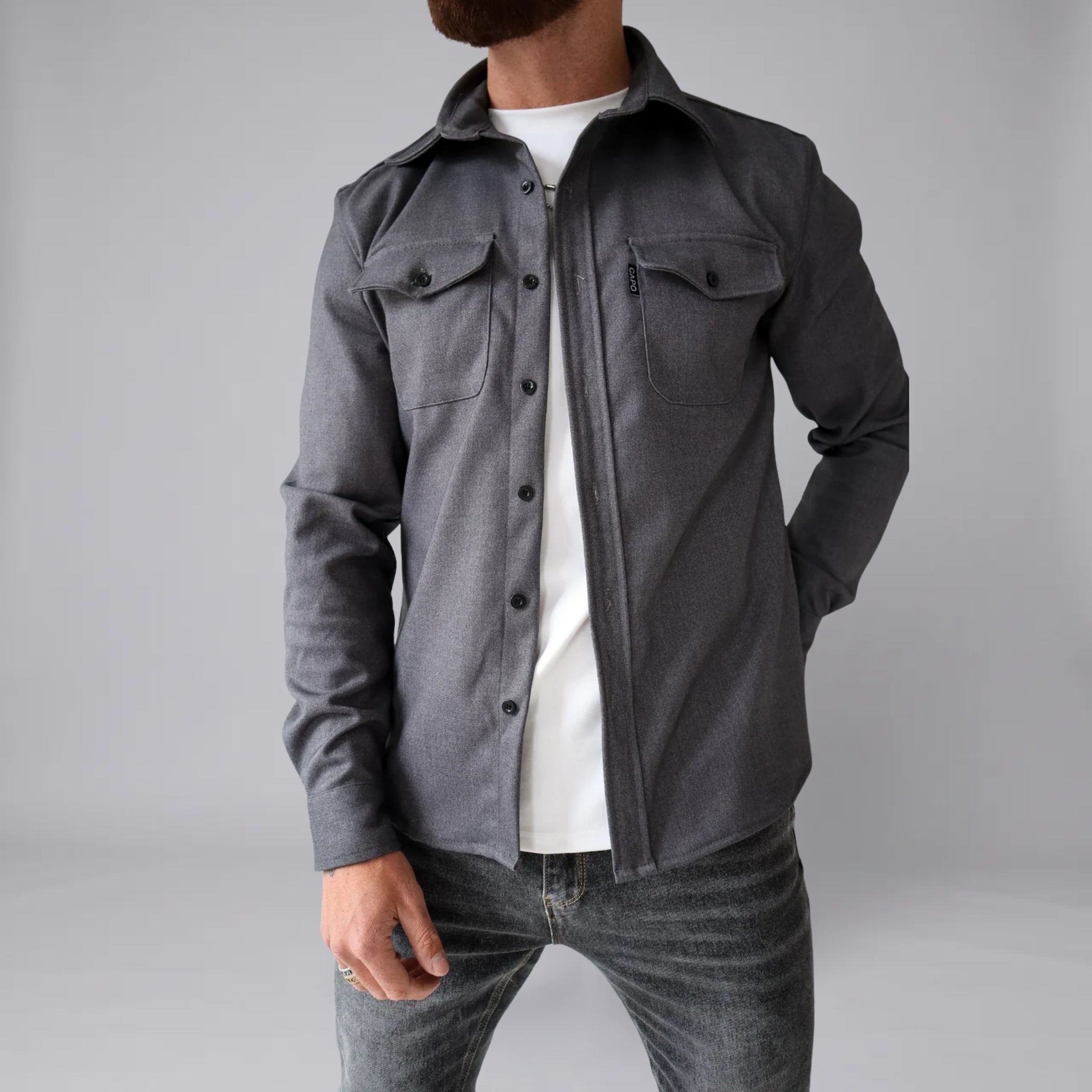 Men’s Long-Sleeve Button-Down Jacket with Dual Chest Pockets