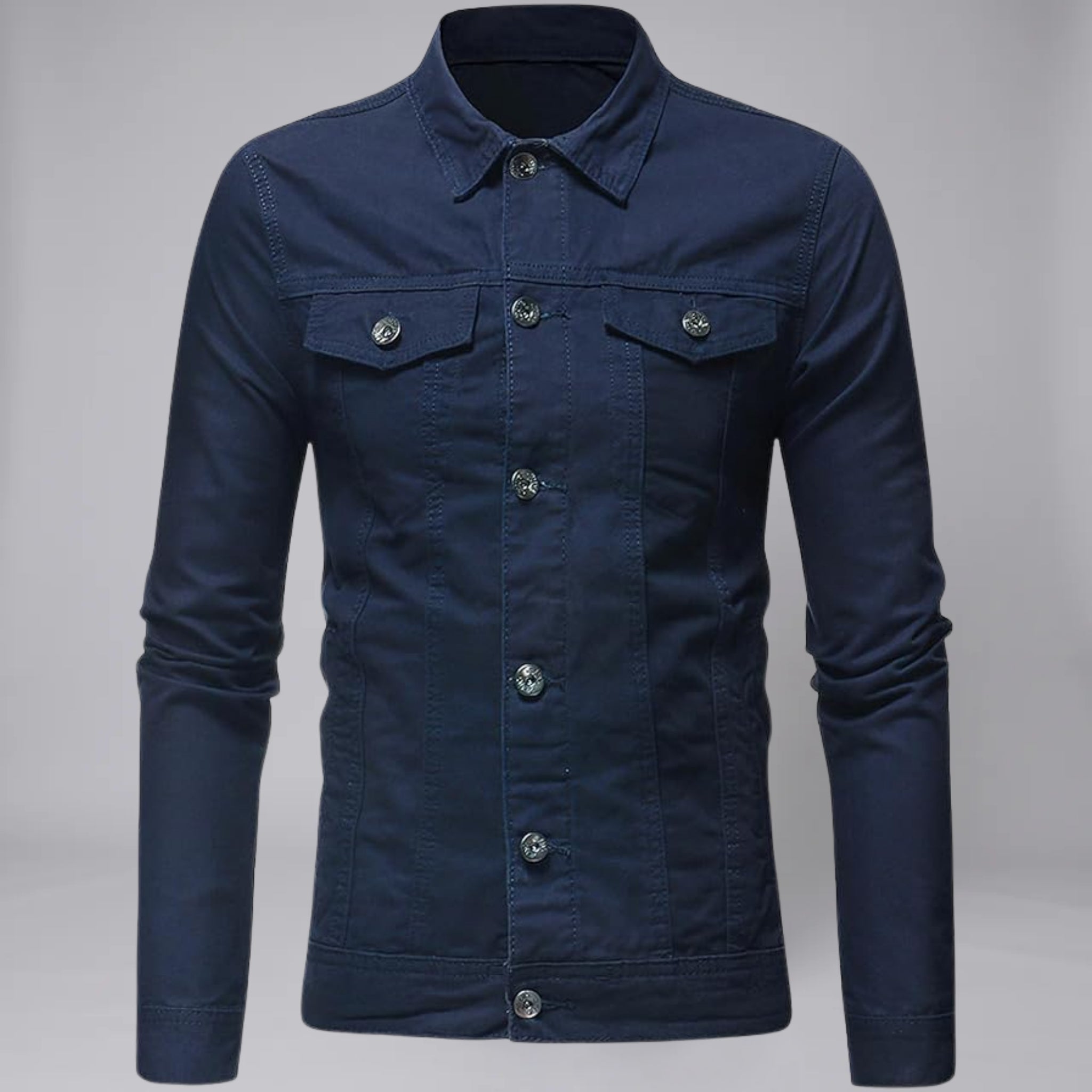 Men’s Long-Sleeve Denim Jacket with Four-Pocket Utility