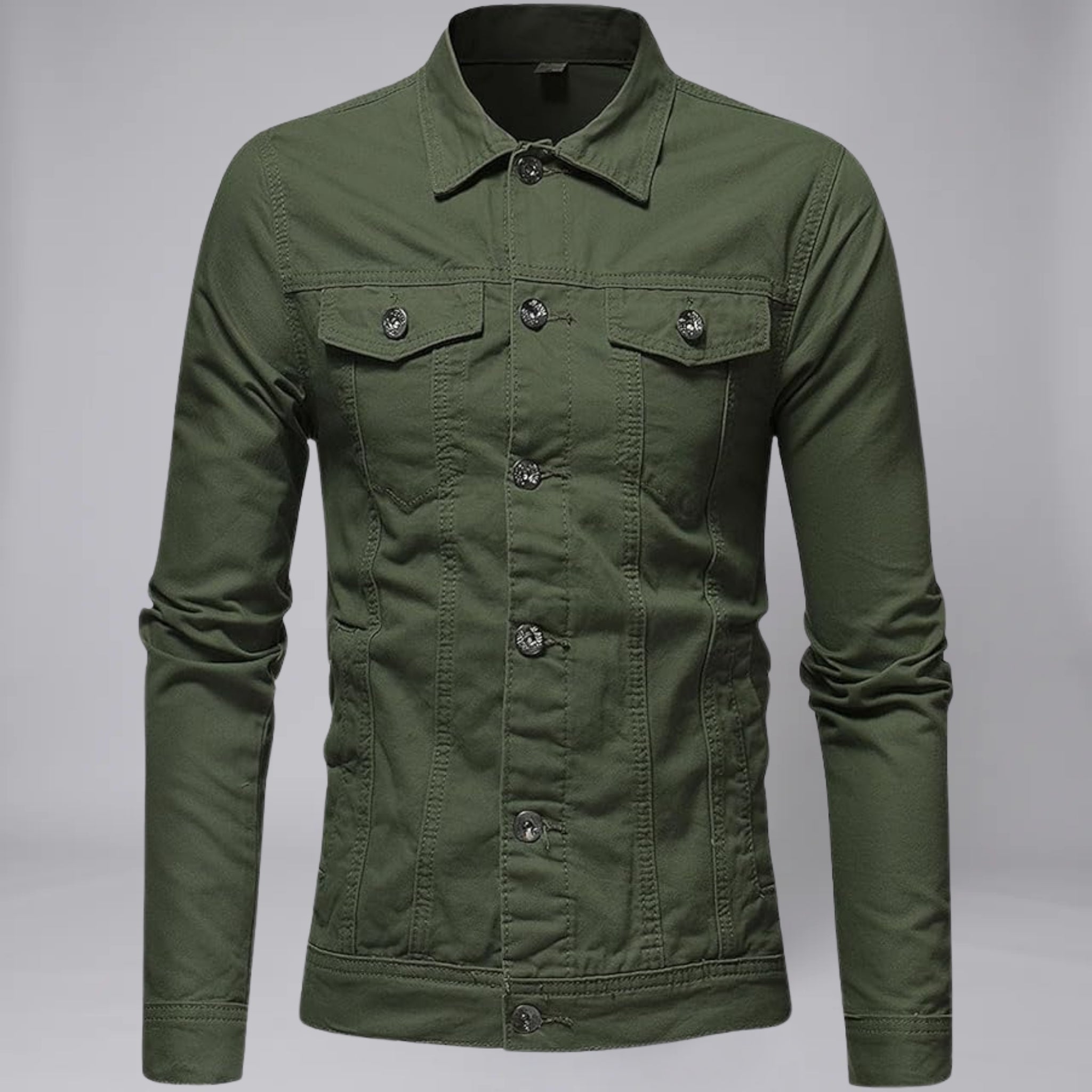 Men’s Long-Sleeve Denim Jacket with Four-Pocket Utility