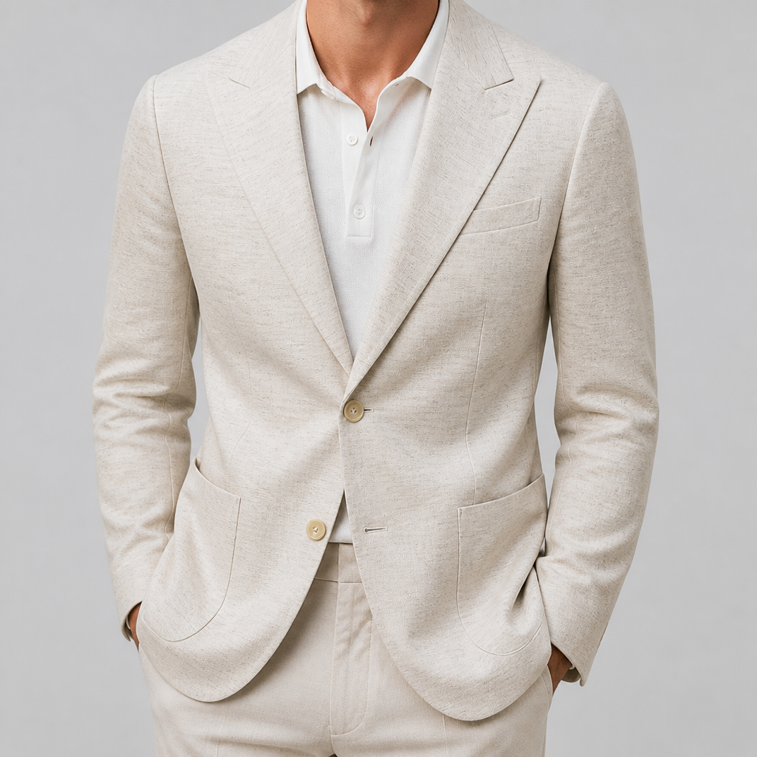 Men’s Midnight Blue Casual Tailored Linen-Blend Blazer