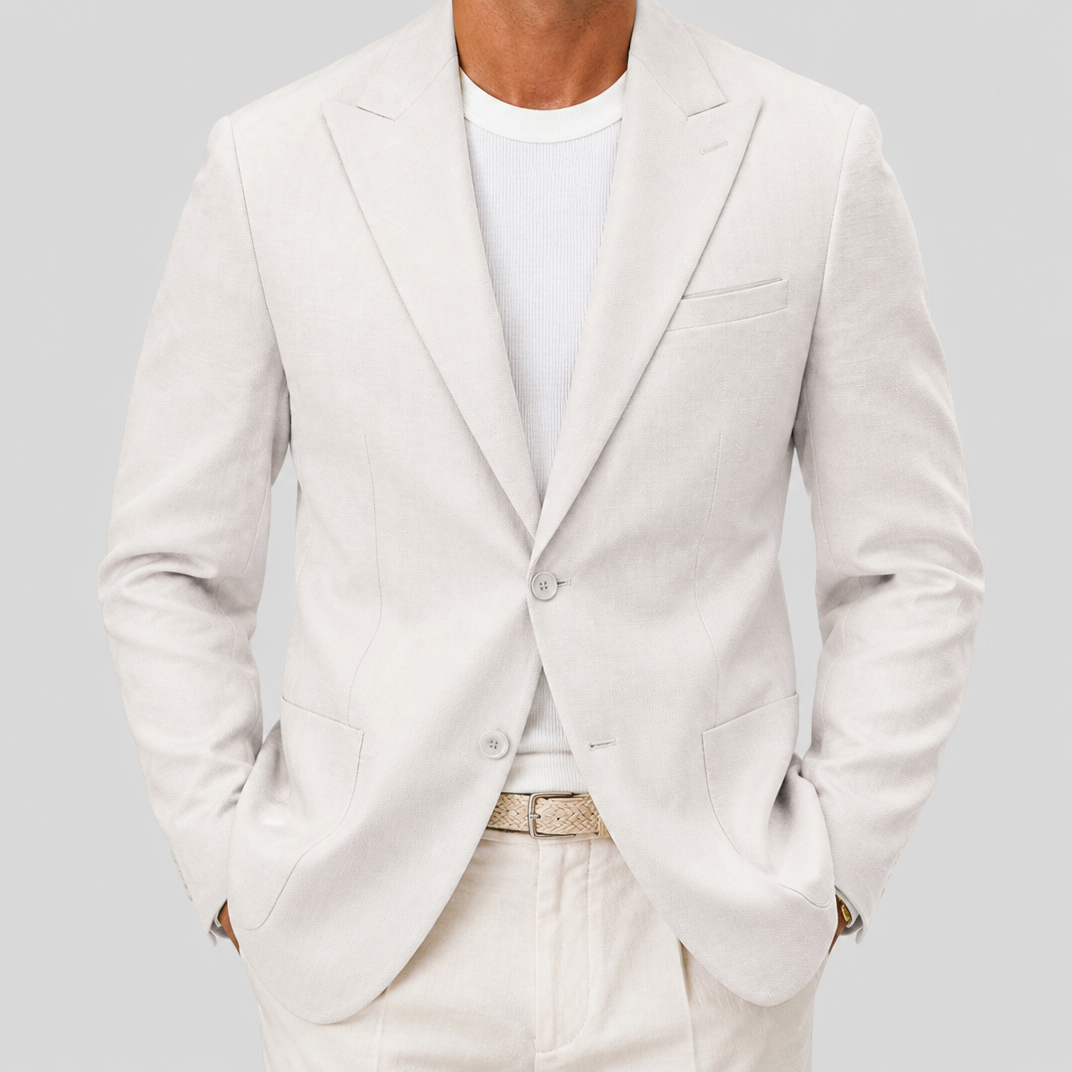 Men’s Midnight Blue Casual Tailored Linen-Blend Blazer
