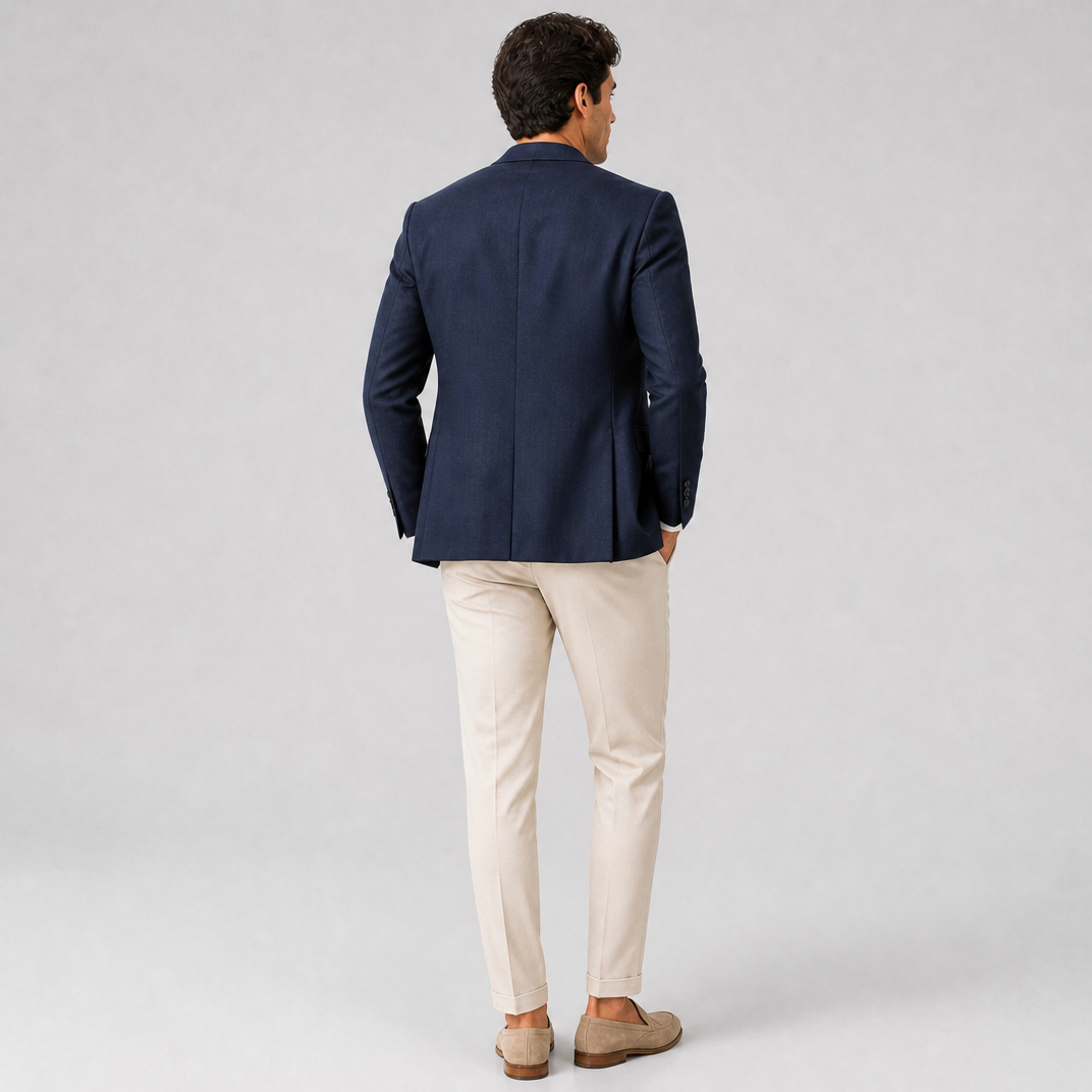 Men’s Midnight Blue Casual Tailored Linen-Blend Blazer
