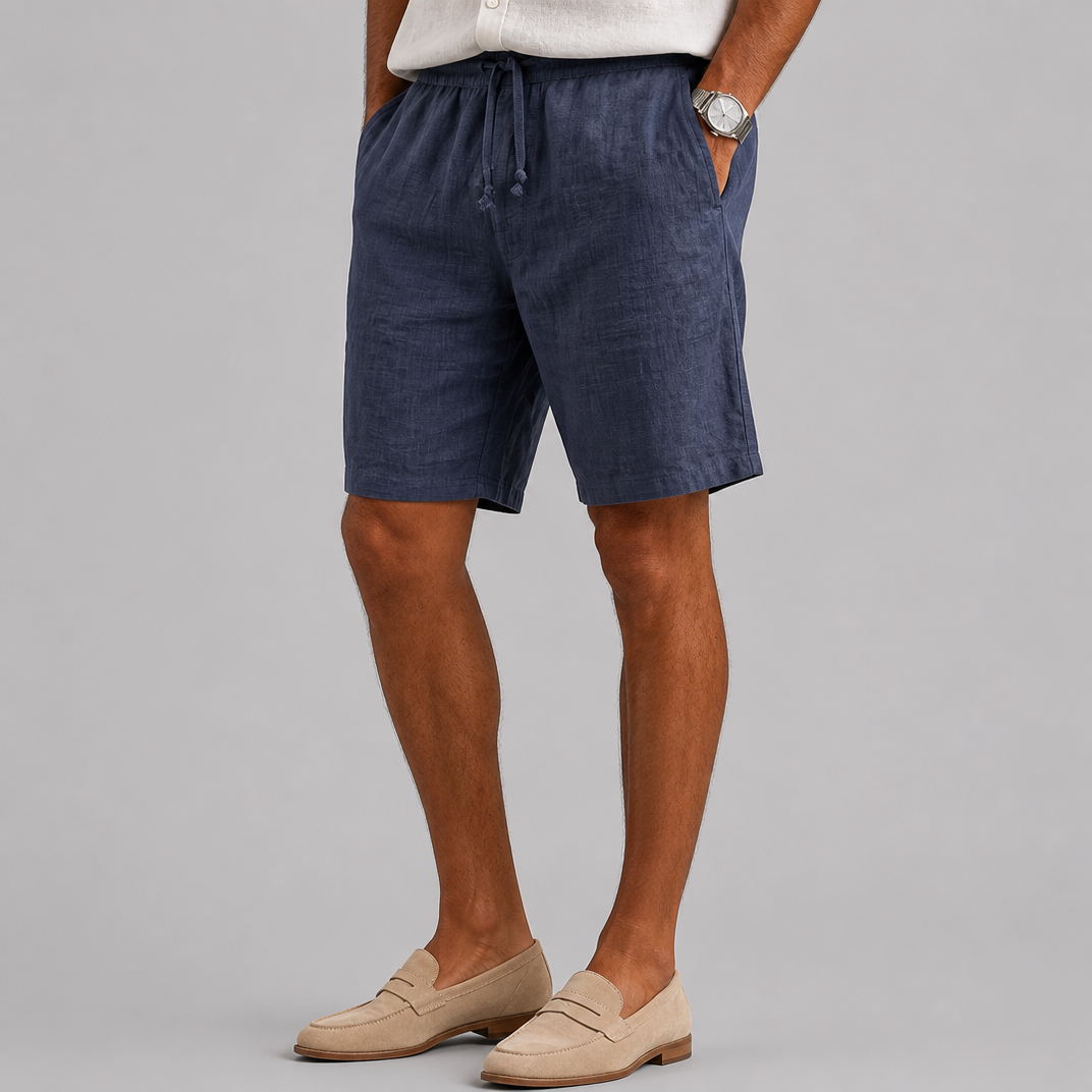 Men’s Navy Blue Relaxed-Fit Pure Linen Shorts