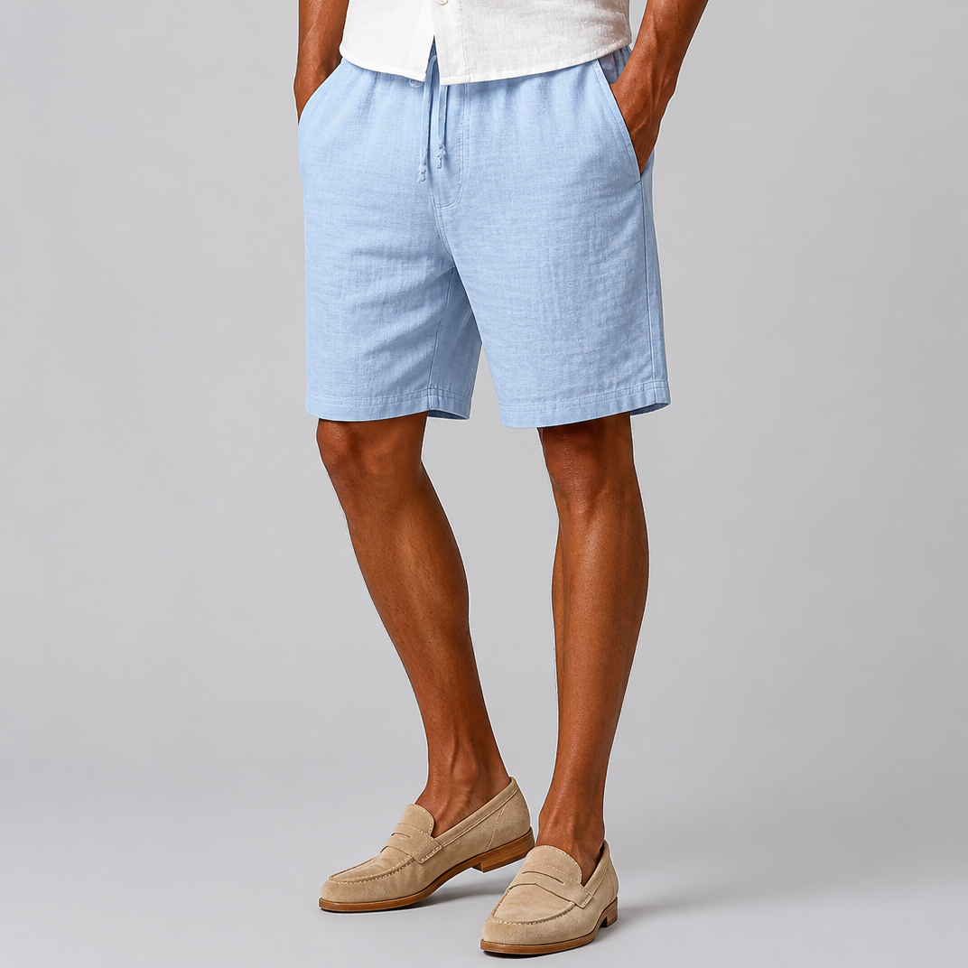 Men’s Navy Blue Relaxed-Fit Pure Linen Shorts