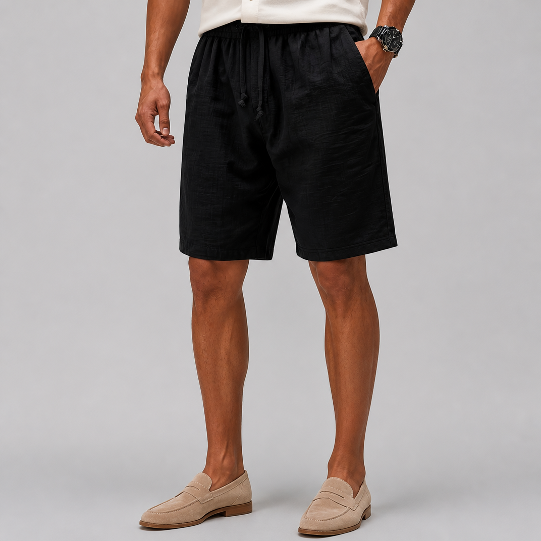 Men’s Navy Blue Relaxed-Fit Pure Linen Shorts