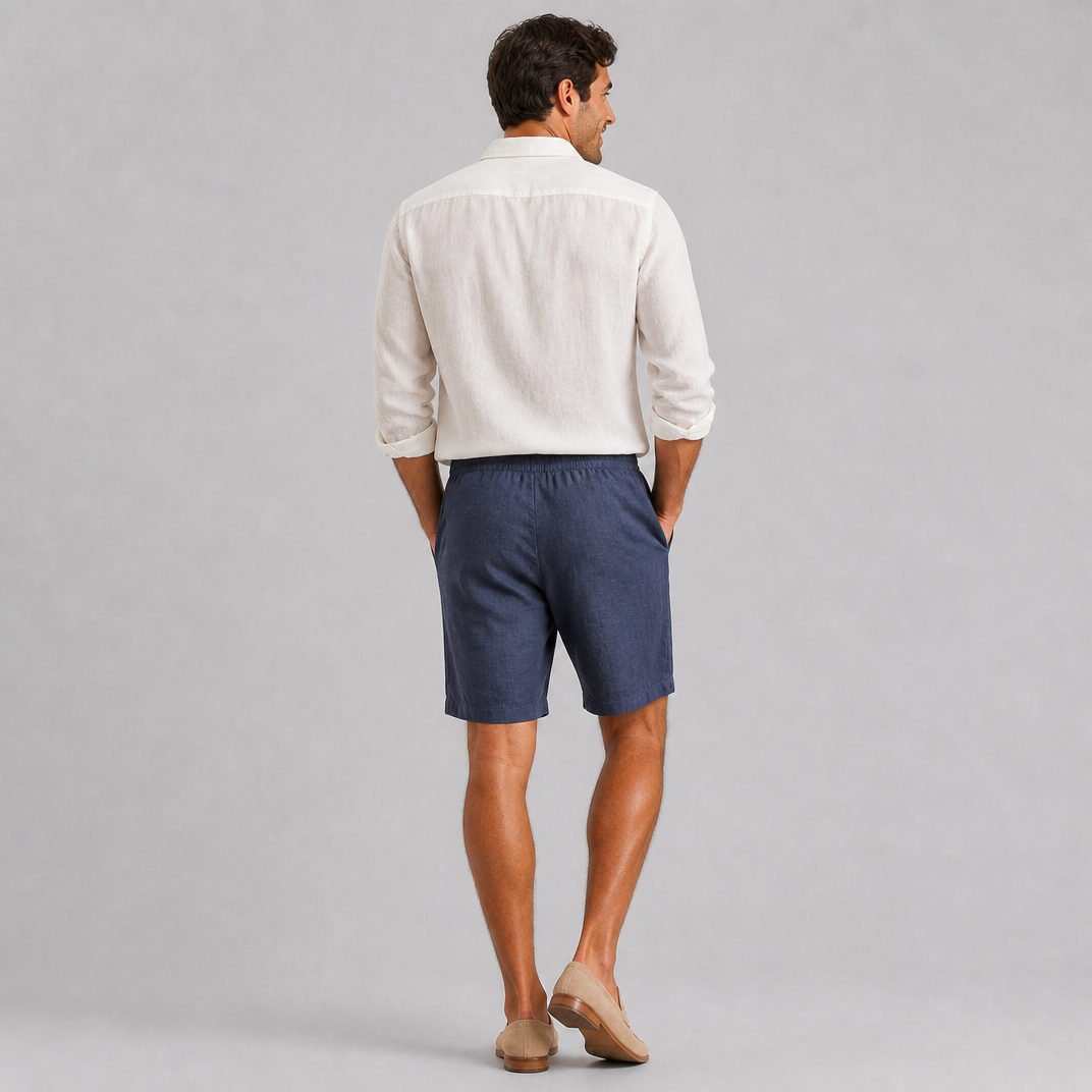 Men’s Navy Blue Relaxed-Fit Pure Linen Shorts