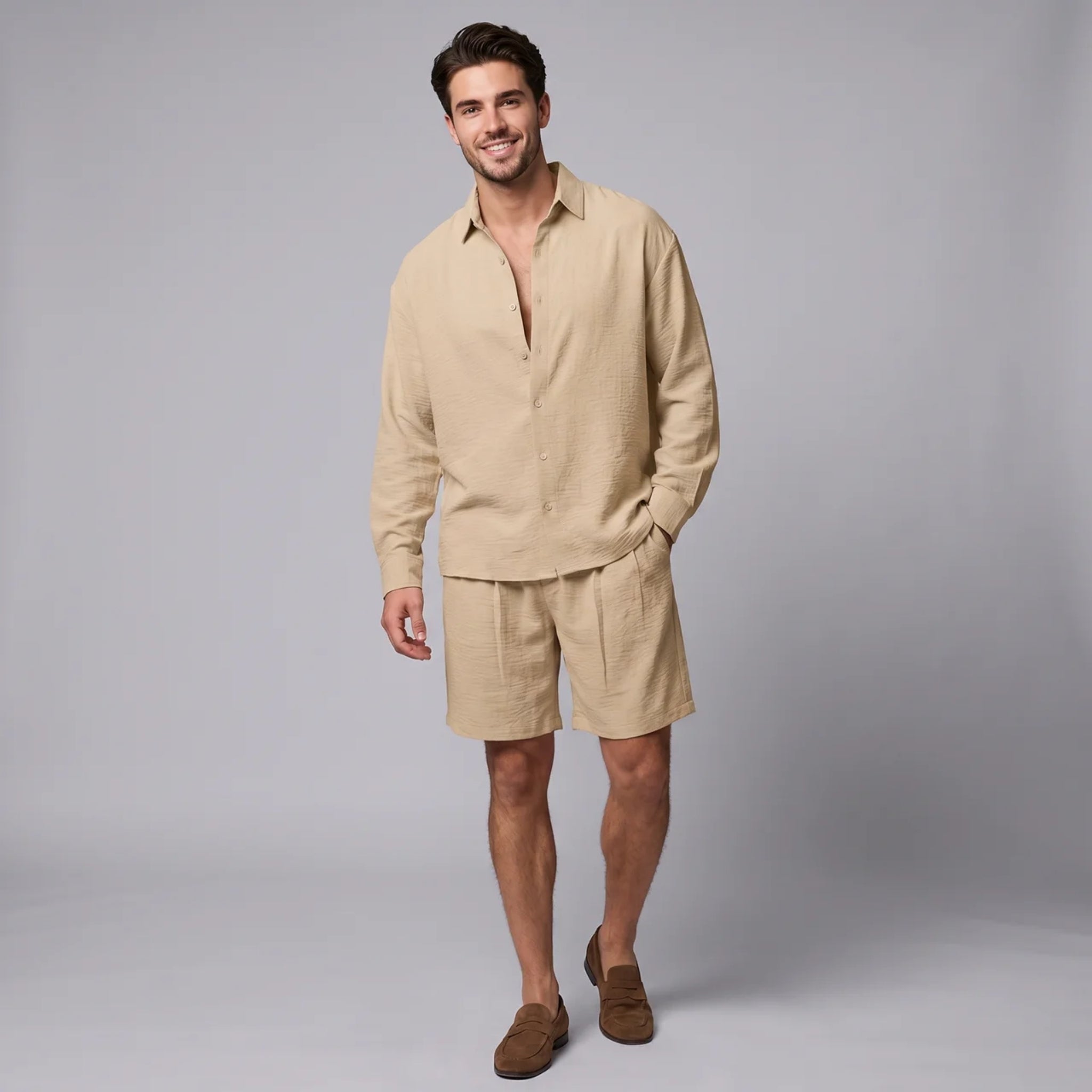 Men’s Oversized Textured Linen Resort Shirt
