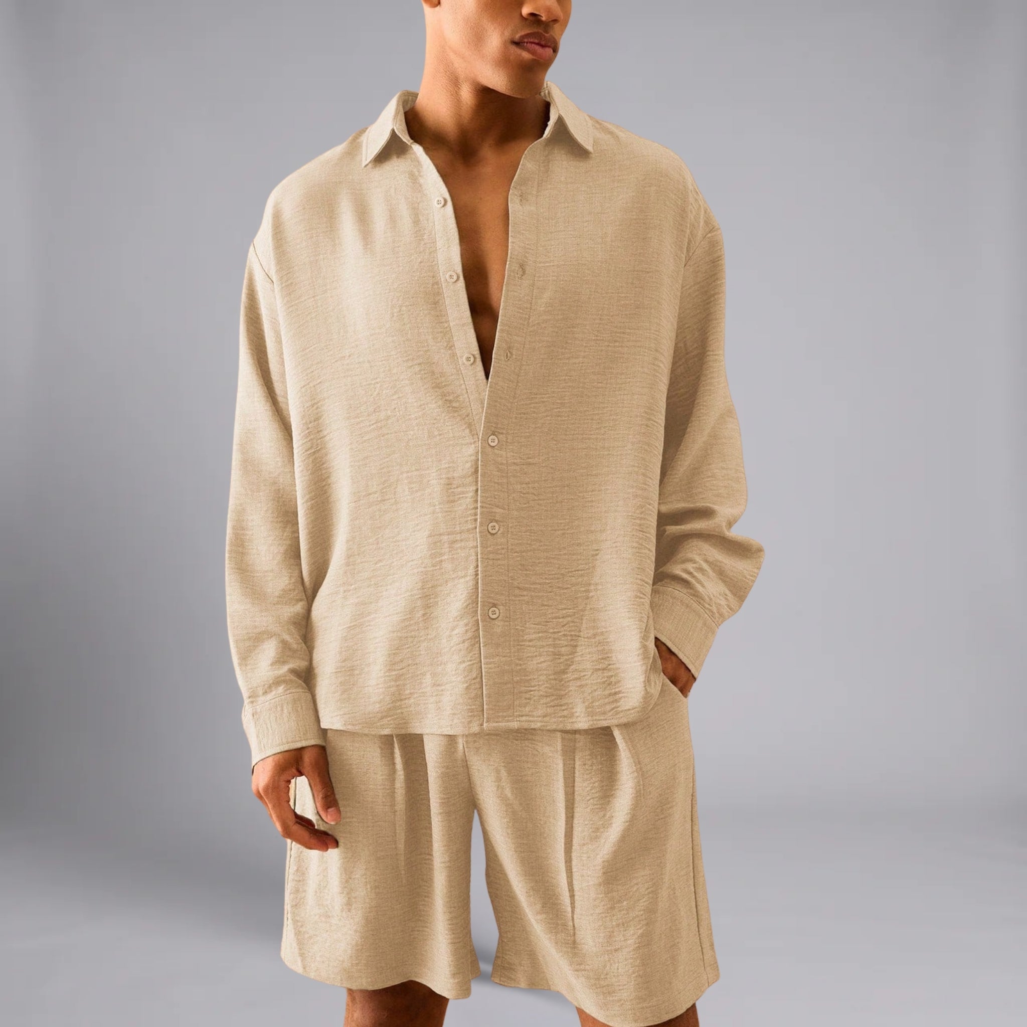 Men’s Oversized Textured Linen Resort Shirt