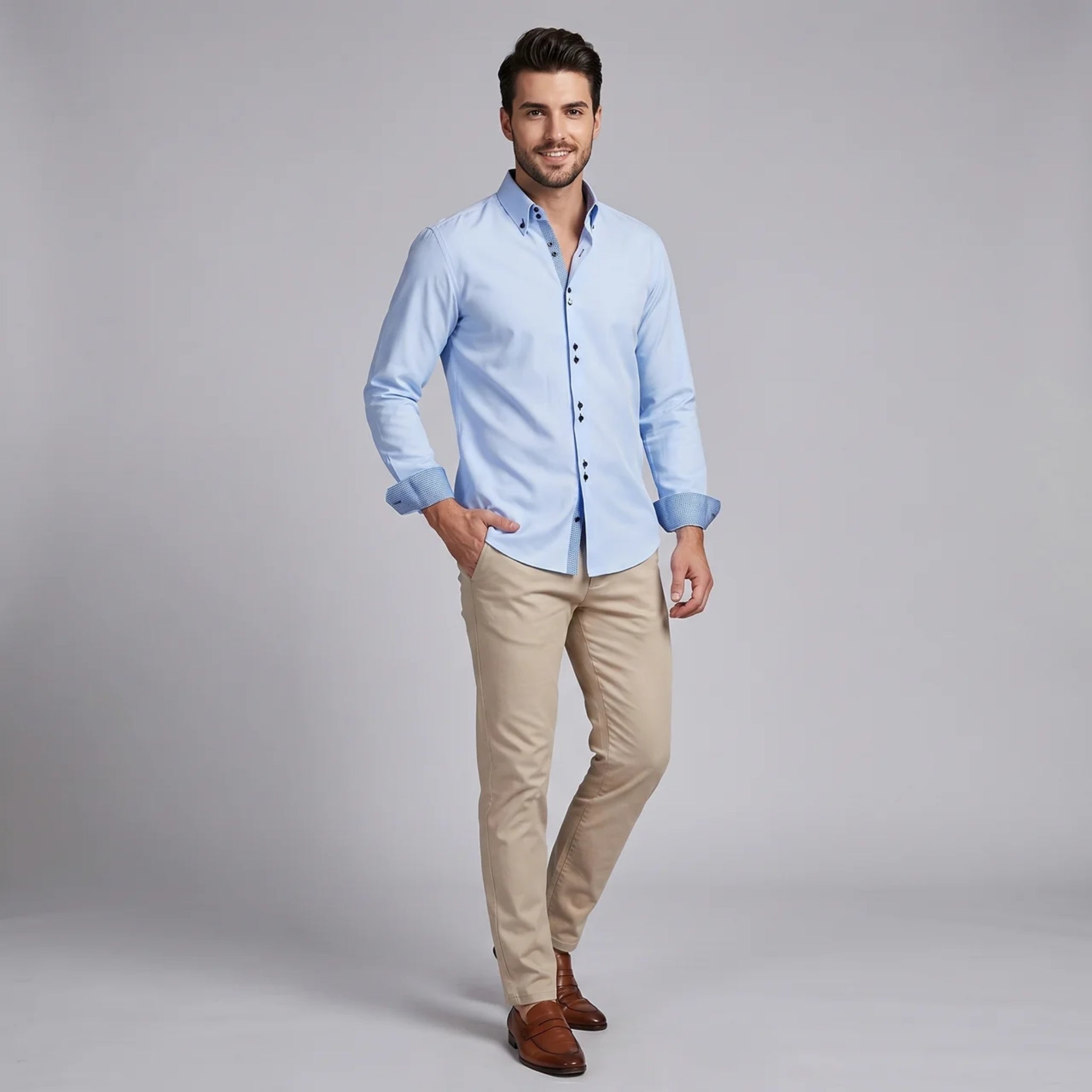 Men’s Patterned Trim Spring Business Shirt