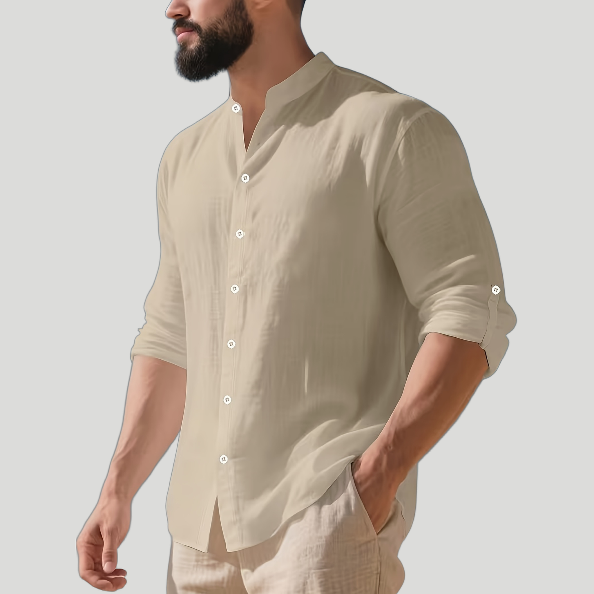 Men’s Pure Linen Mandarin Collar Shirt
