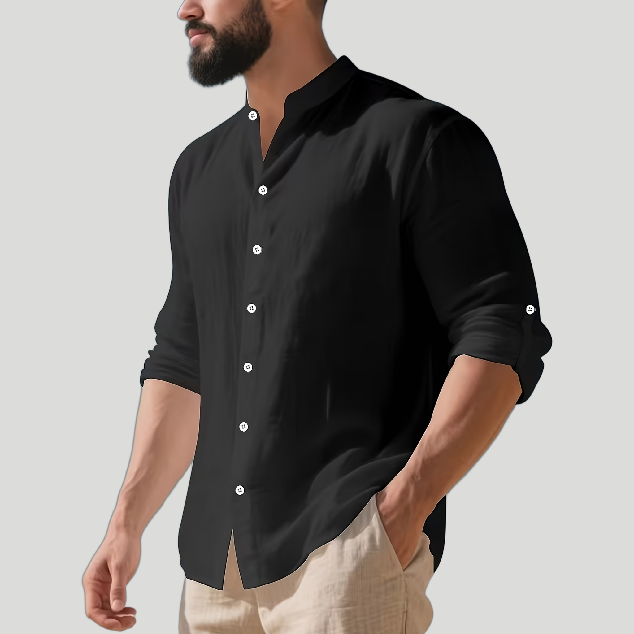 Men’s Pure Linen Mandarin Collar Shirt
