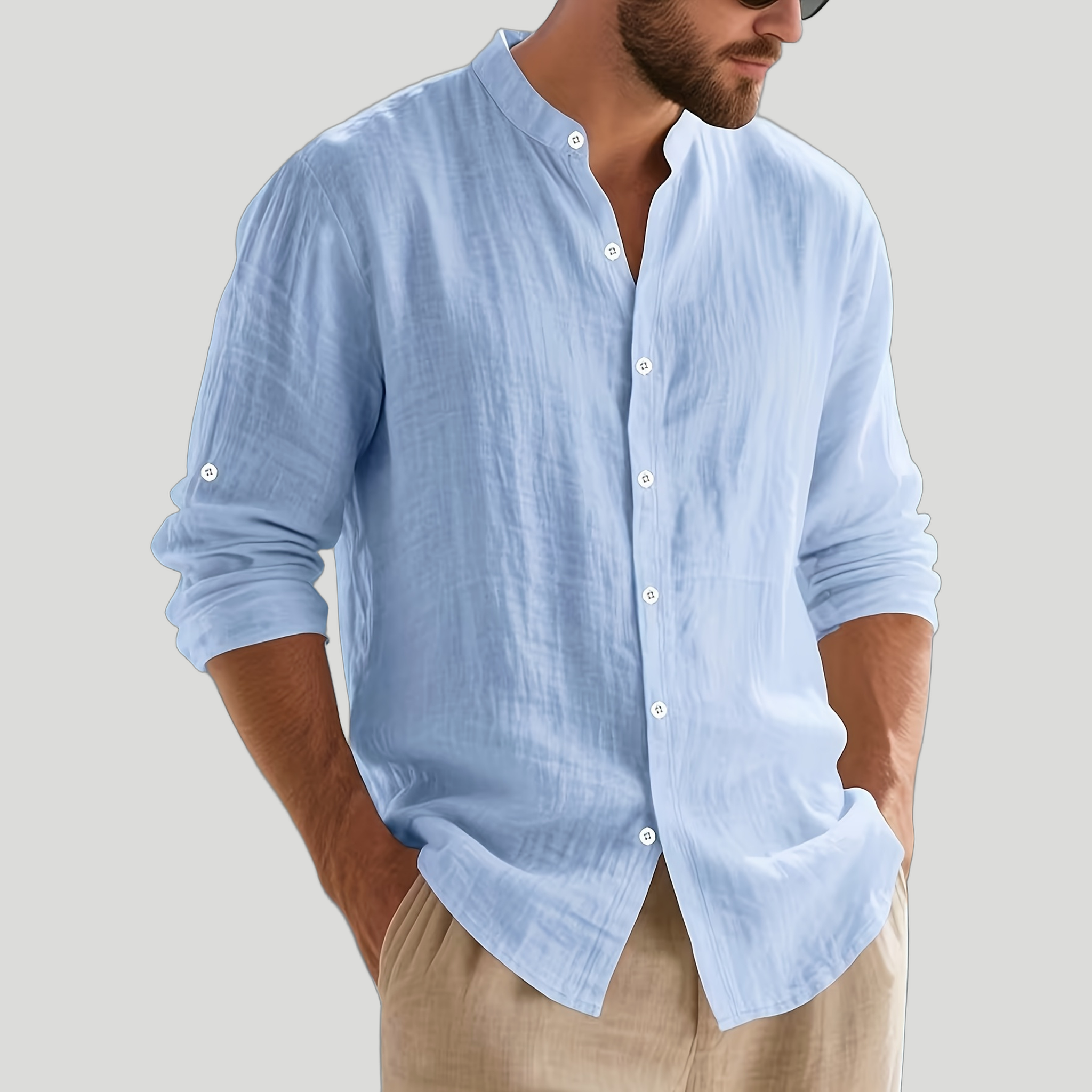 Men’s Pure Linen Mandarin Collar Shirt