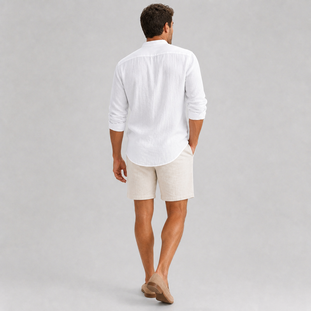 Men’s Pure Linen Mandarin Collar Shirt
