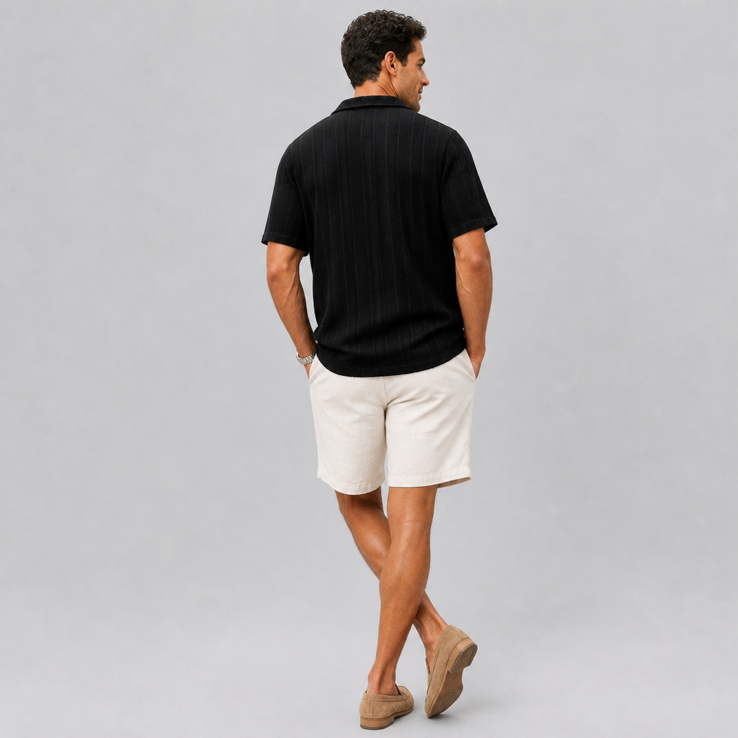 Men's Regular-Fit Vertical Striped Textured Knit Shirt