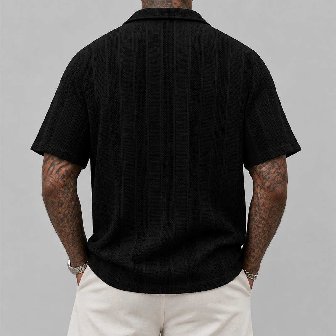 Men's Regular-Fit Vertical Striped Textured Knit Shirt