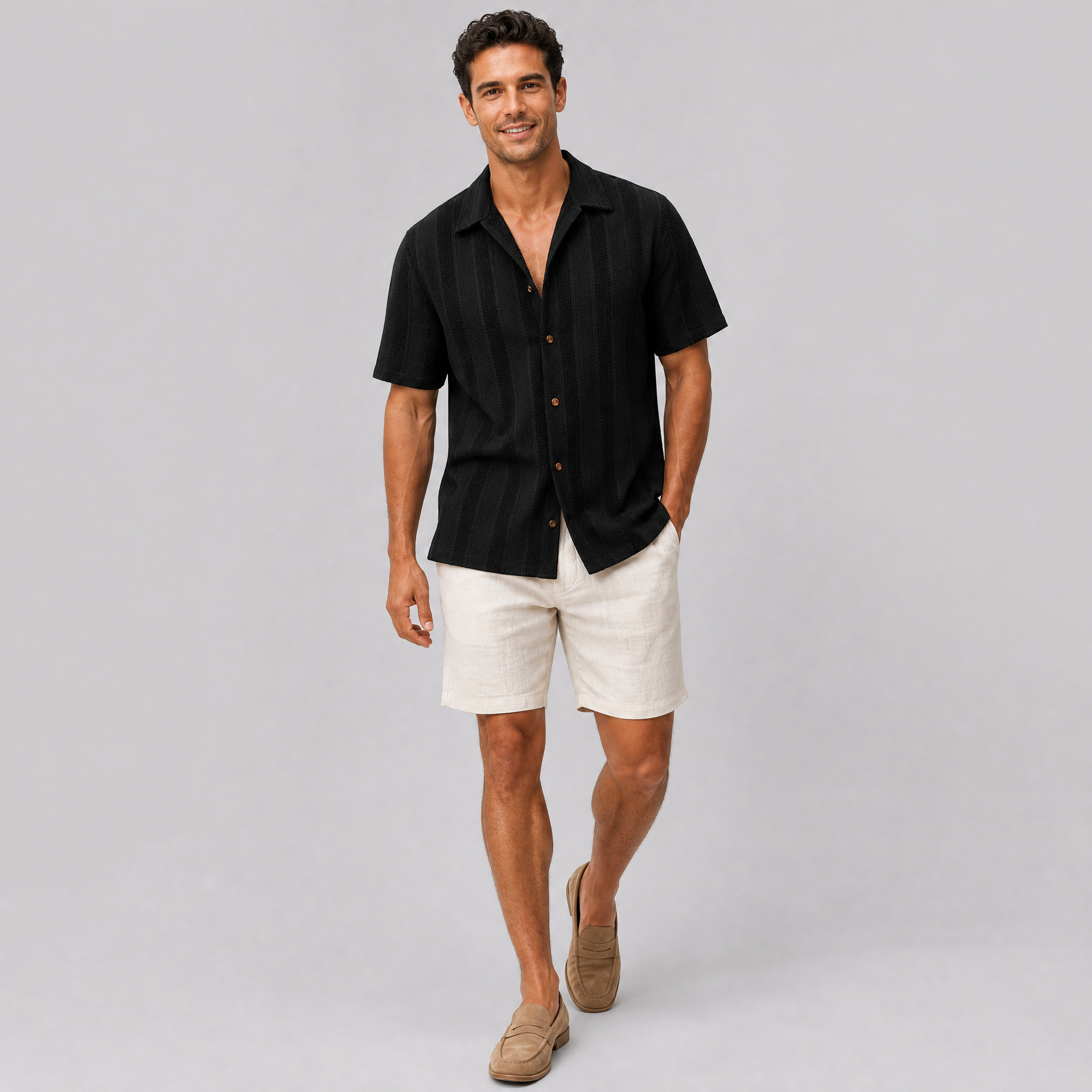 Men's Regular-Fit Vertical Striped Textured Knit Shirt