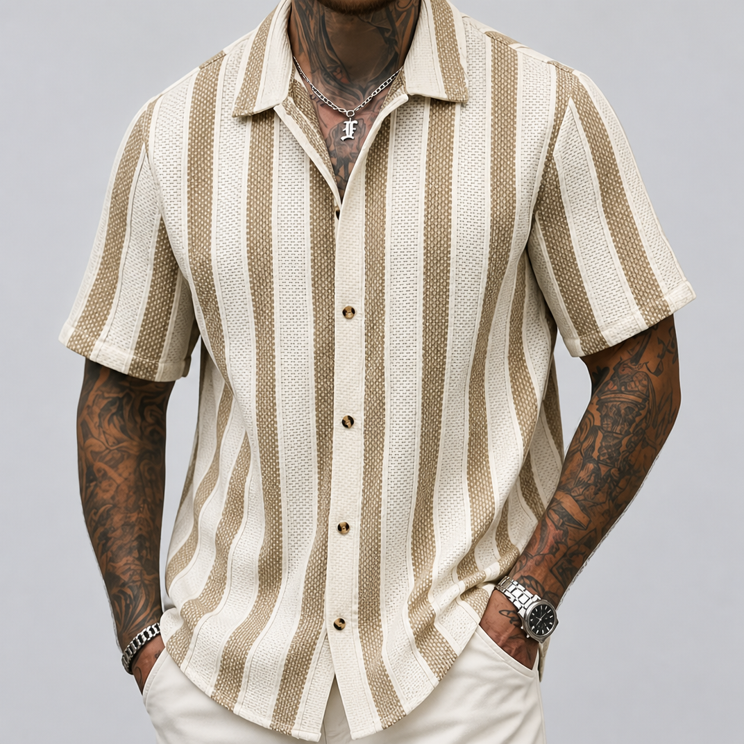 Men's Regular-Fit Vertical Striped Textured Knit Shirt