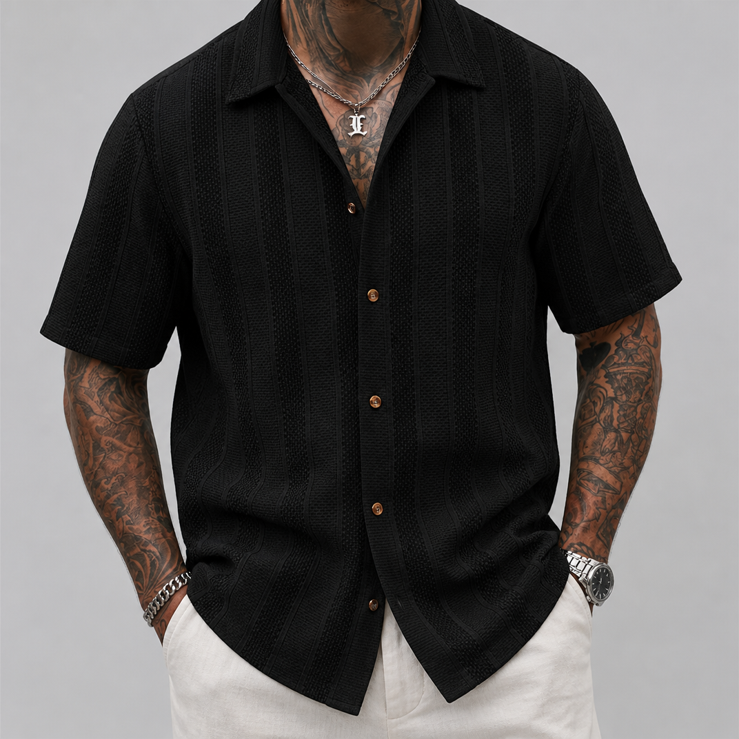 Men's Regular-Fit Vertical Striped Textured Knit Shirt