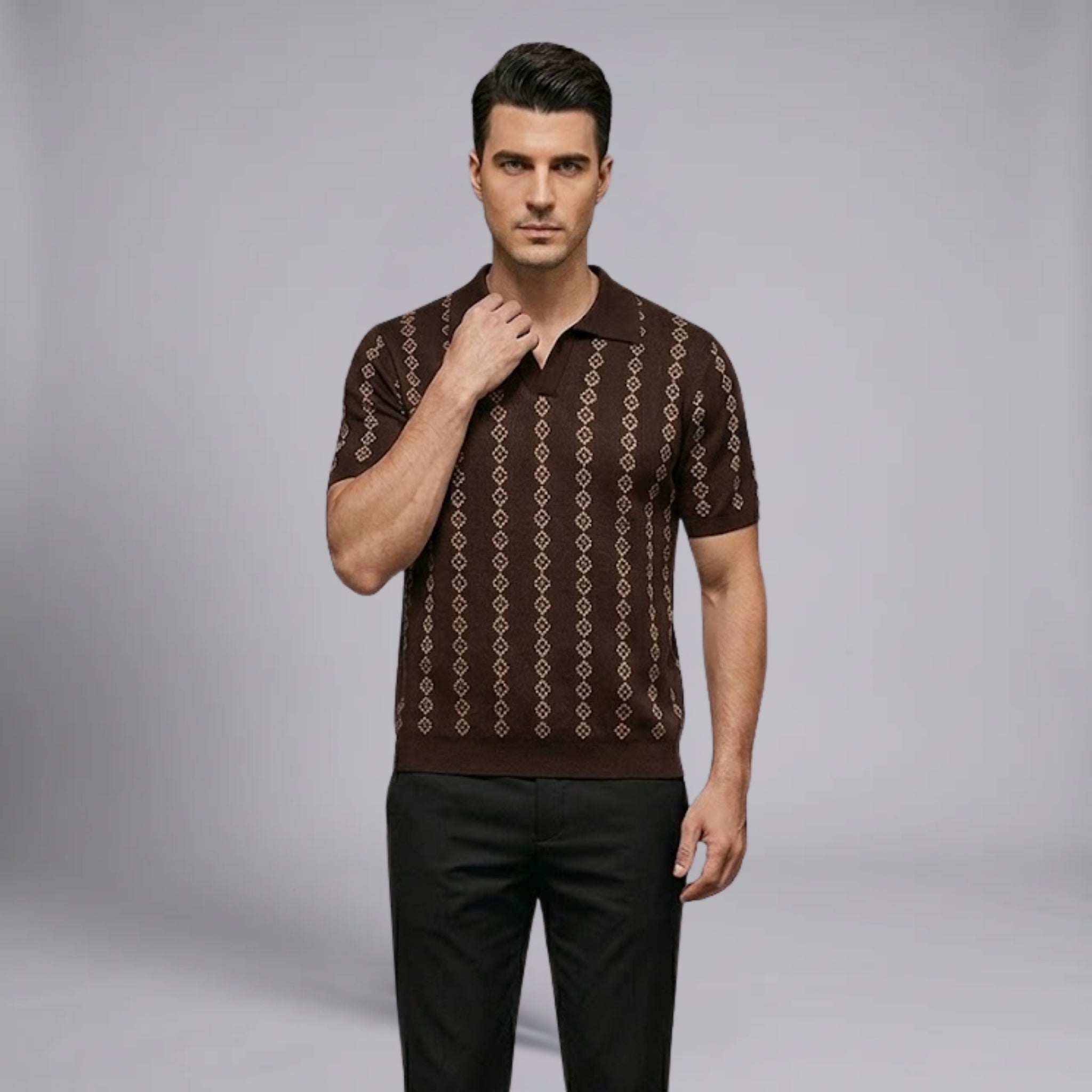 Men’s Retro-Inspired Geometric Knit Polo Shirt