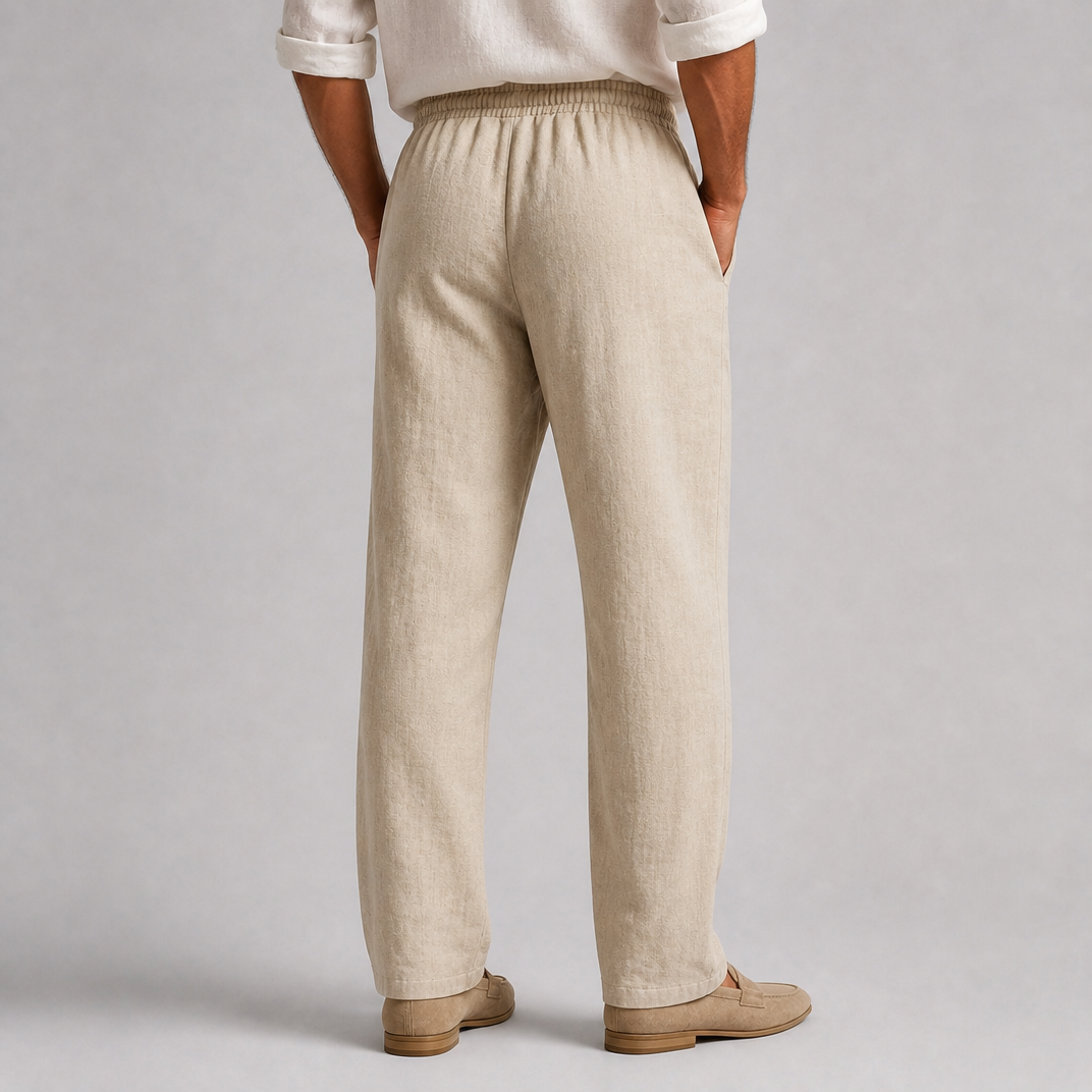 Men’s Sand Beige Relaxed-Fit Linen Trousers