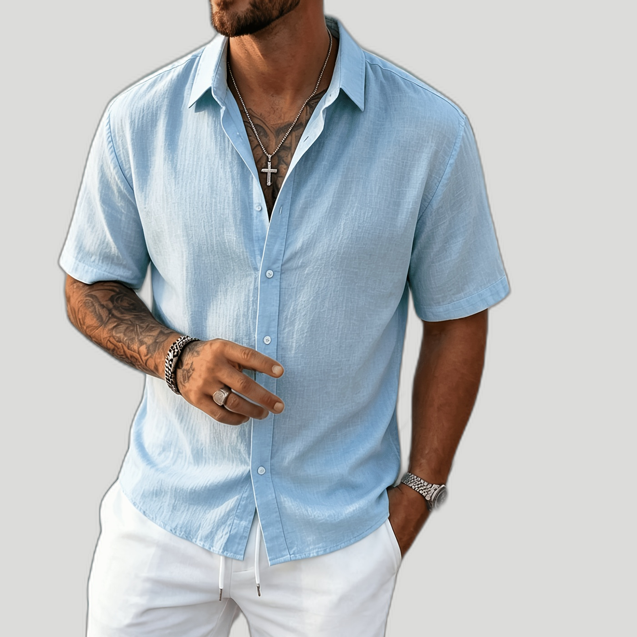 Men’s Short-Sleeve Pure Linen Shirt