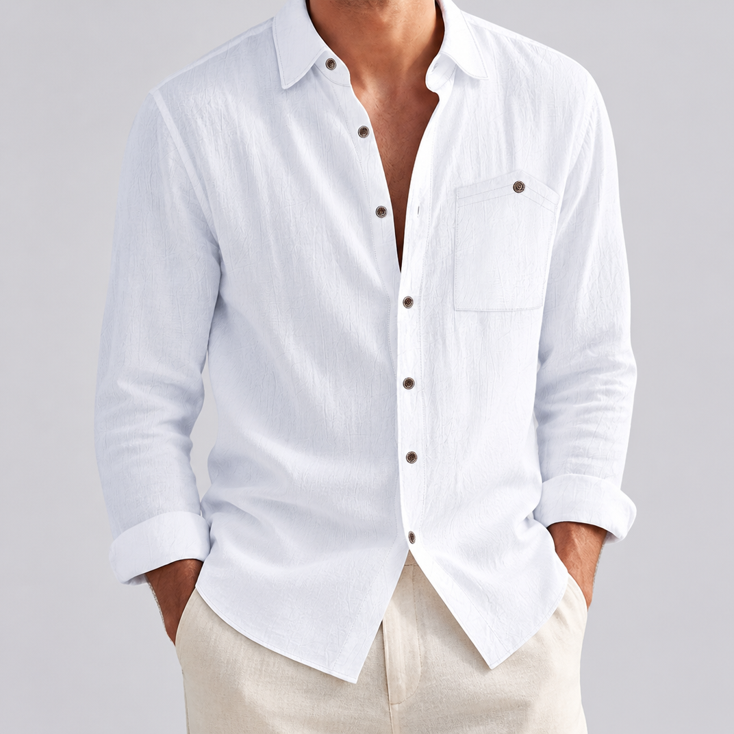Men’s Sky Blue Relaxed-Fit Pure Linen Shirt