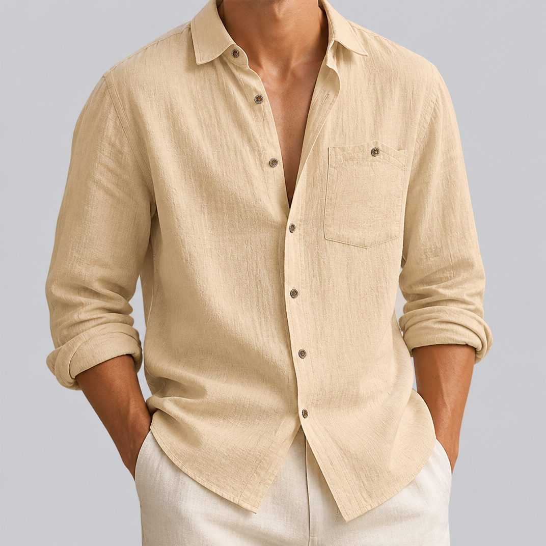 Men’s Sky Blue Relaxed-Fit Pure Linen Shirt