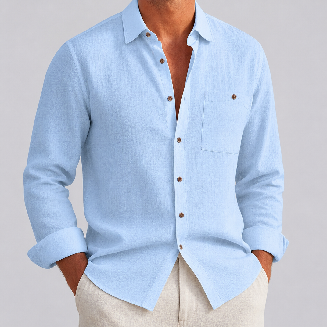 Men’s Sky Blue Relaxed-Fit Pure Linen Shirt